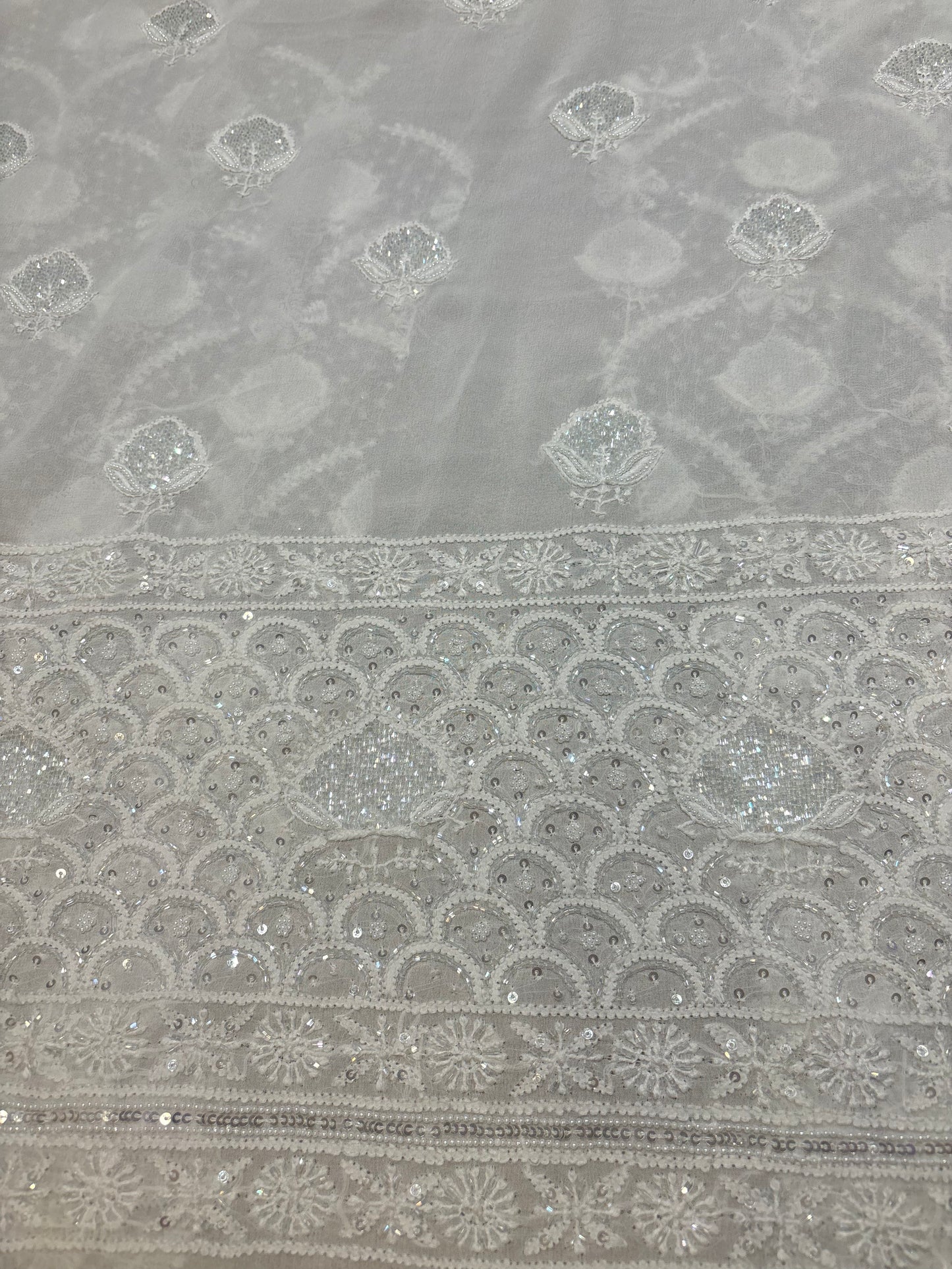 Dyeable Pure Georgette Chikankari Kurta and Dupatta Fabric