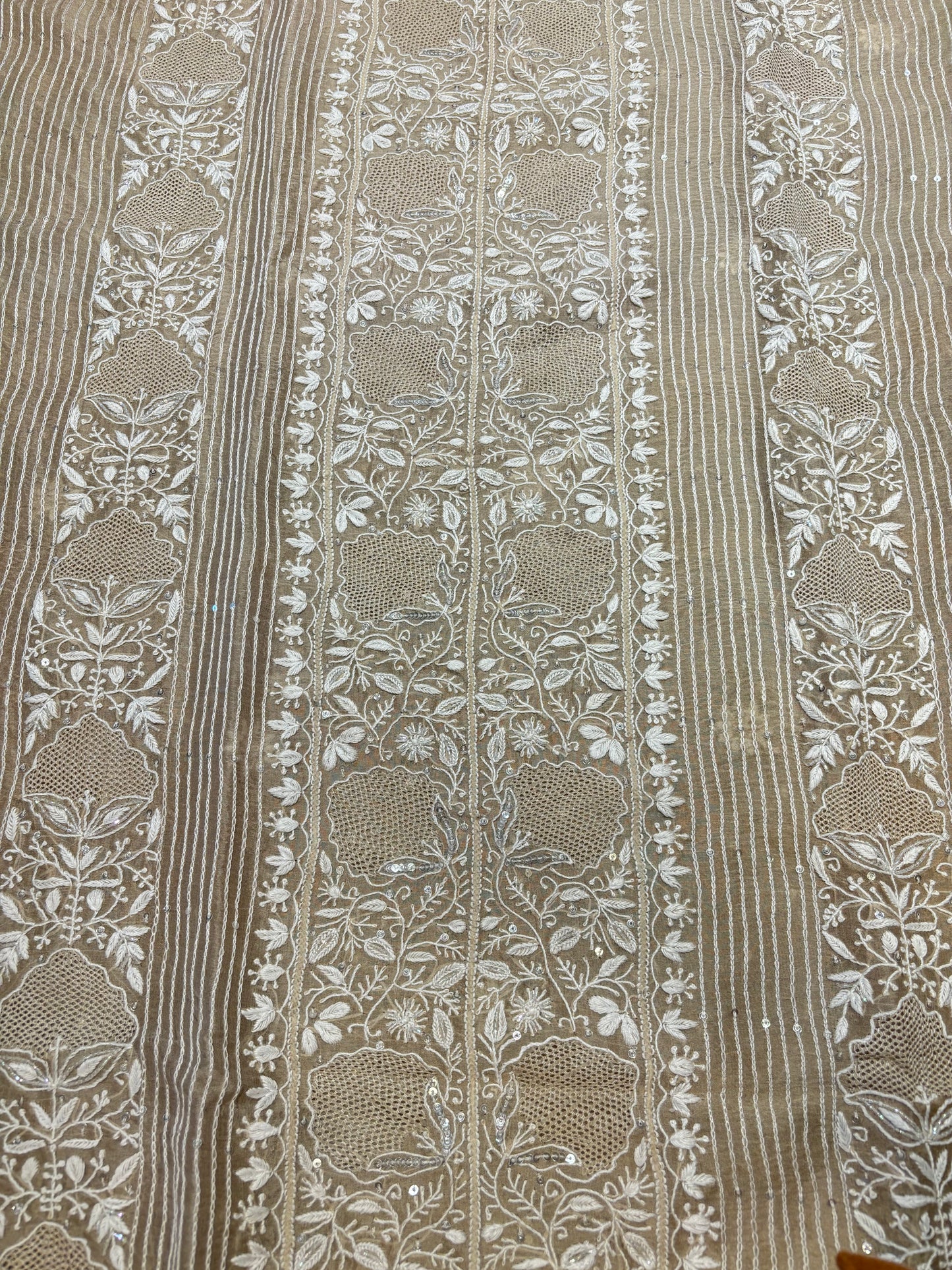 Coffee Latte Organza Silk Chikankari Kurta and Dupatta