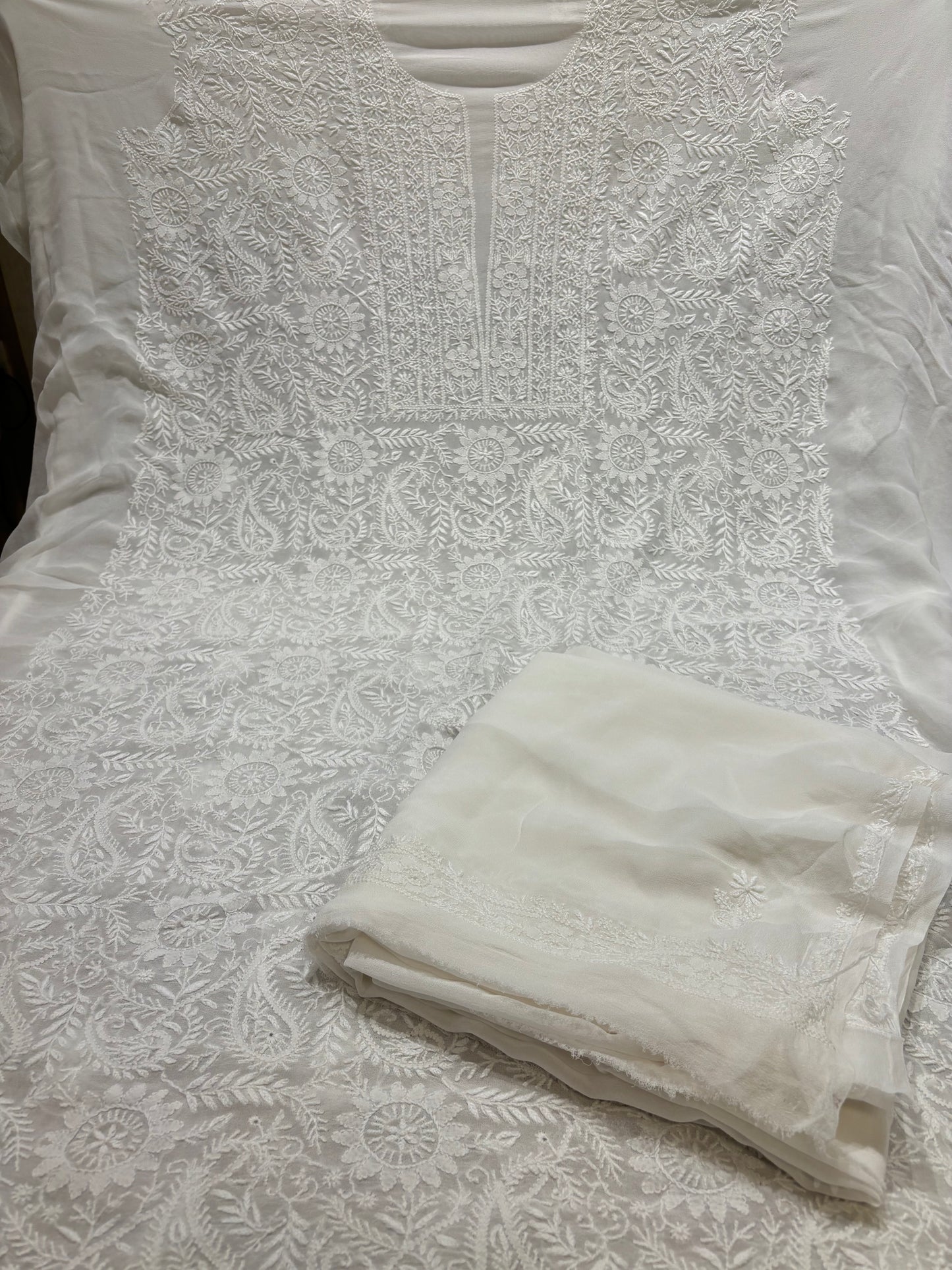 Dyeable Pure Georgette Chikankari Kurta and Dupatta Fabric