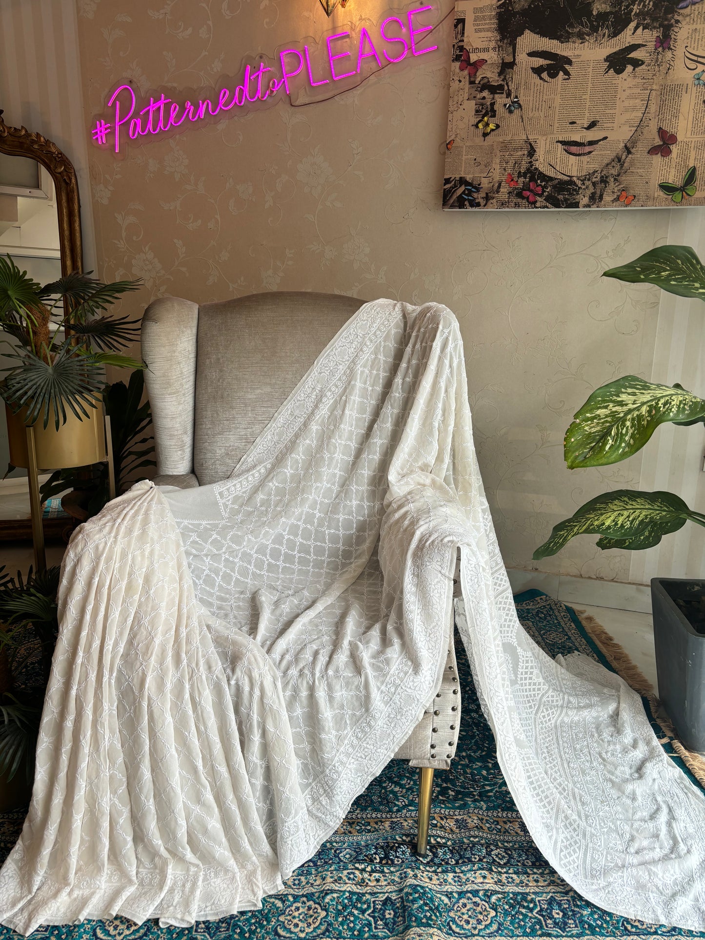 Dyeable Pure Georgette Chikankari Saree