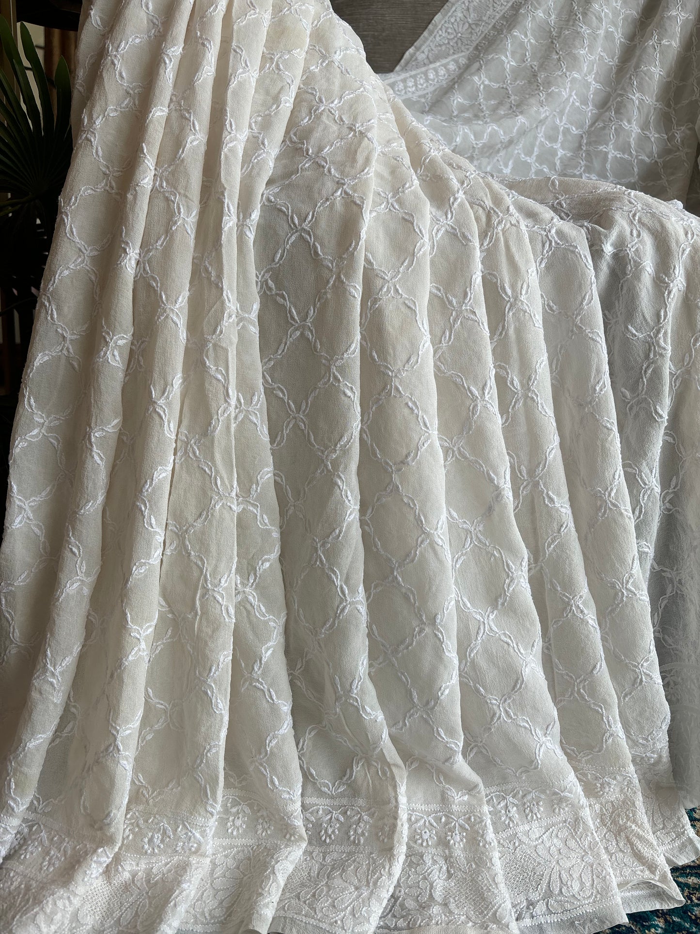 Dyeable Pure Georgette Chikankari Saree