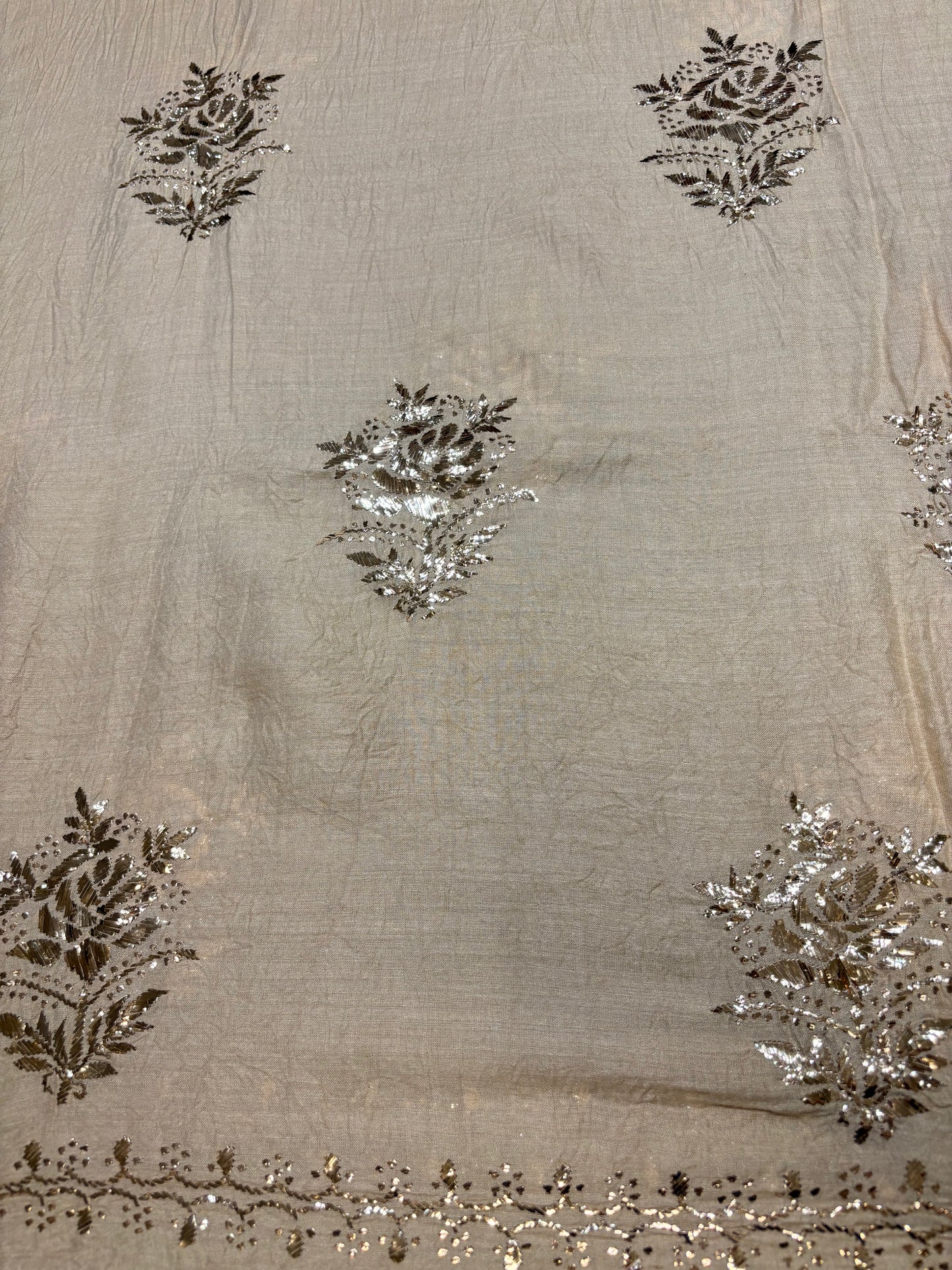Natural Monga Silk Badla 3pc Suit Set Fabric