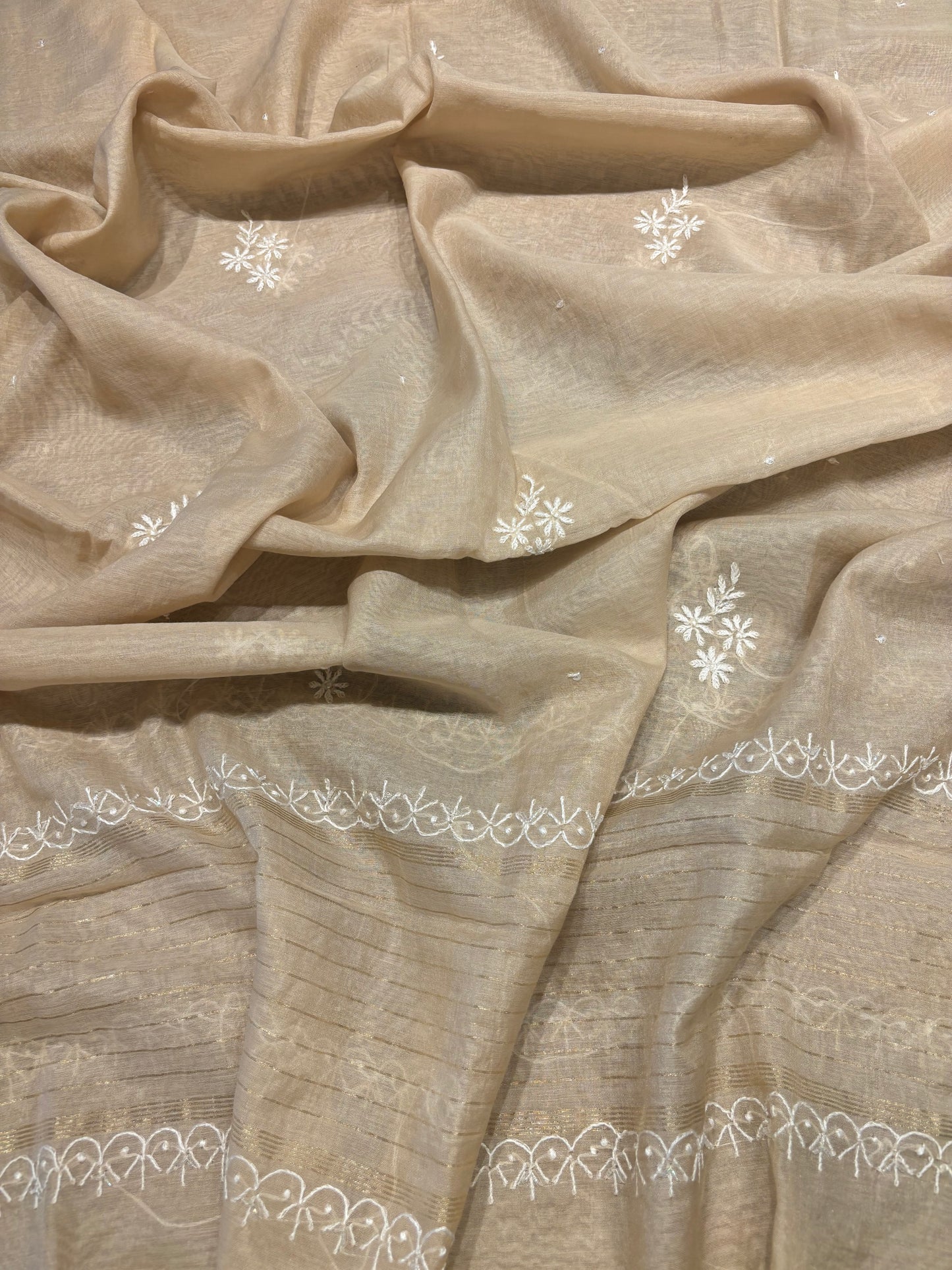 Caramel Chanderi Mul Chikankari Kurta and Dupatta Fabric