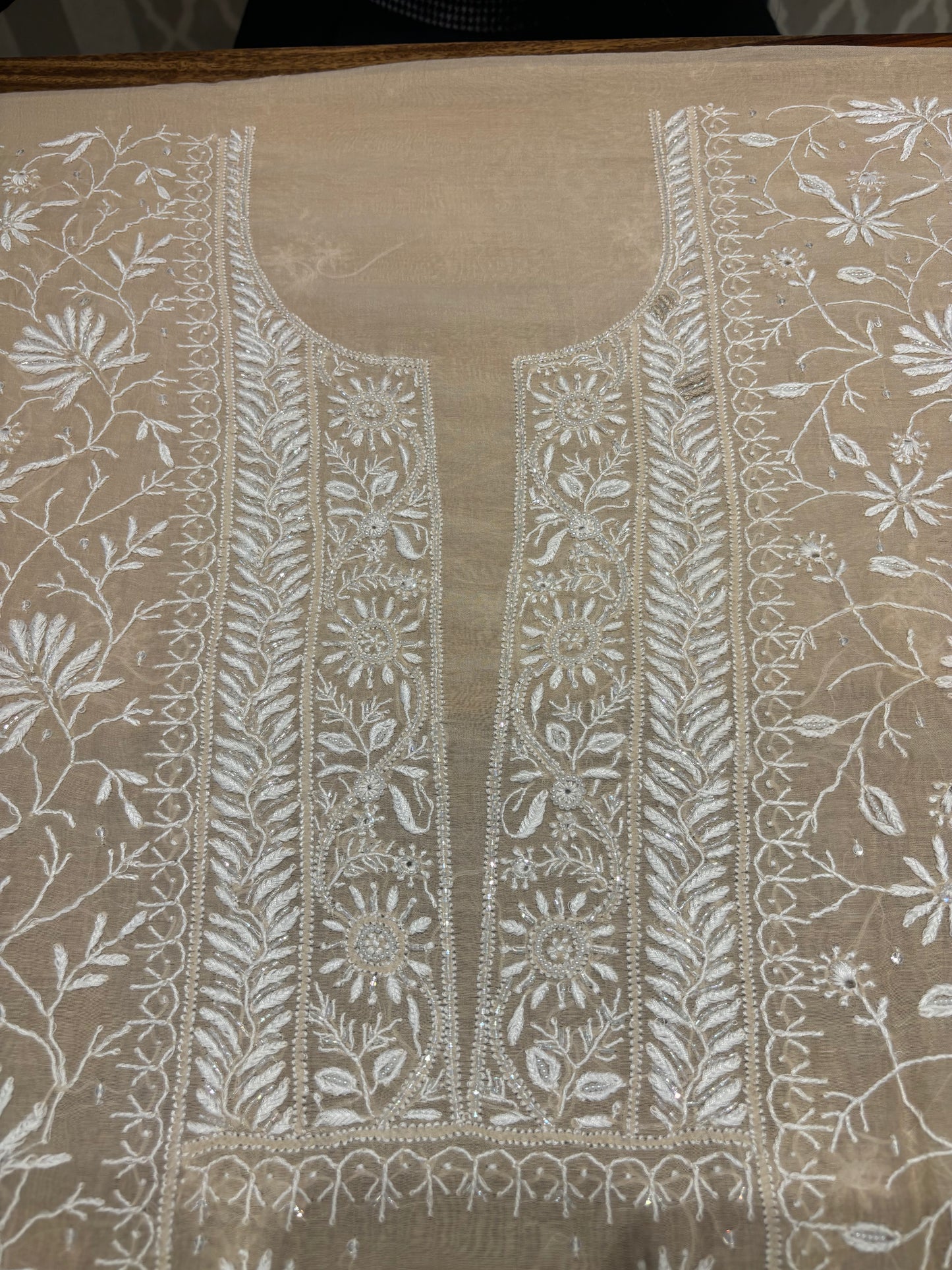 Caramel Chanderi Mul Chikankari Kurta and Dupatta Fabric