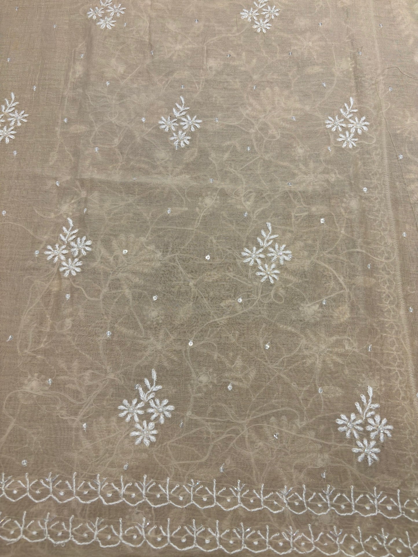 Caramel Chanderi Mul Chikankari Kurta and Dupatta Fabric