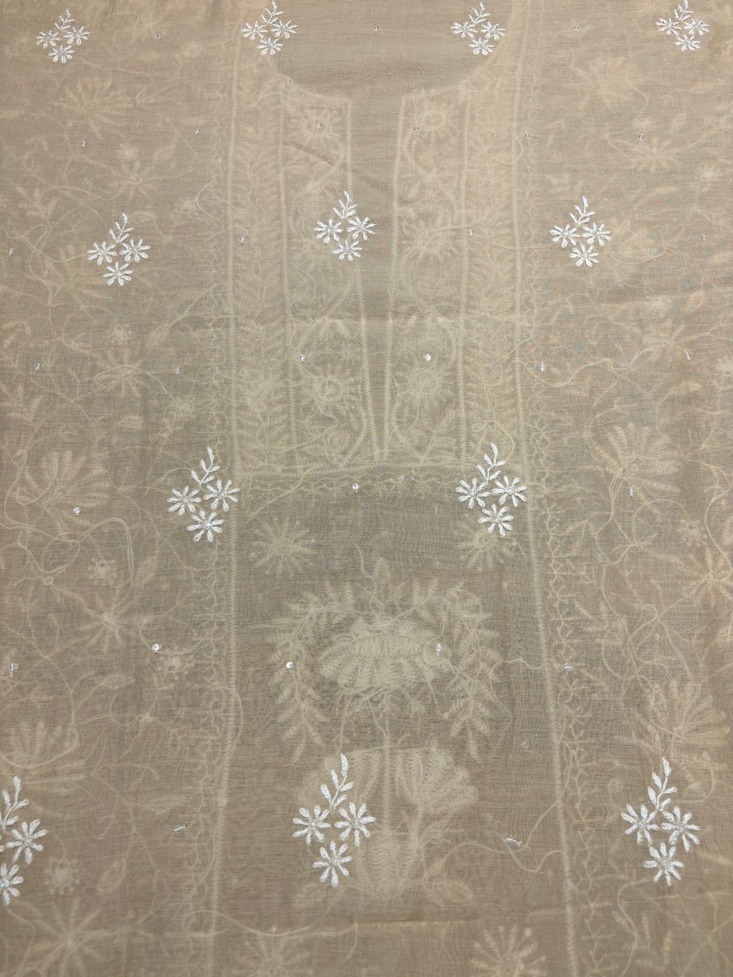 Caramel Chanderi Mul Chikankari Kurta and Dupatta Fabric