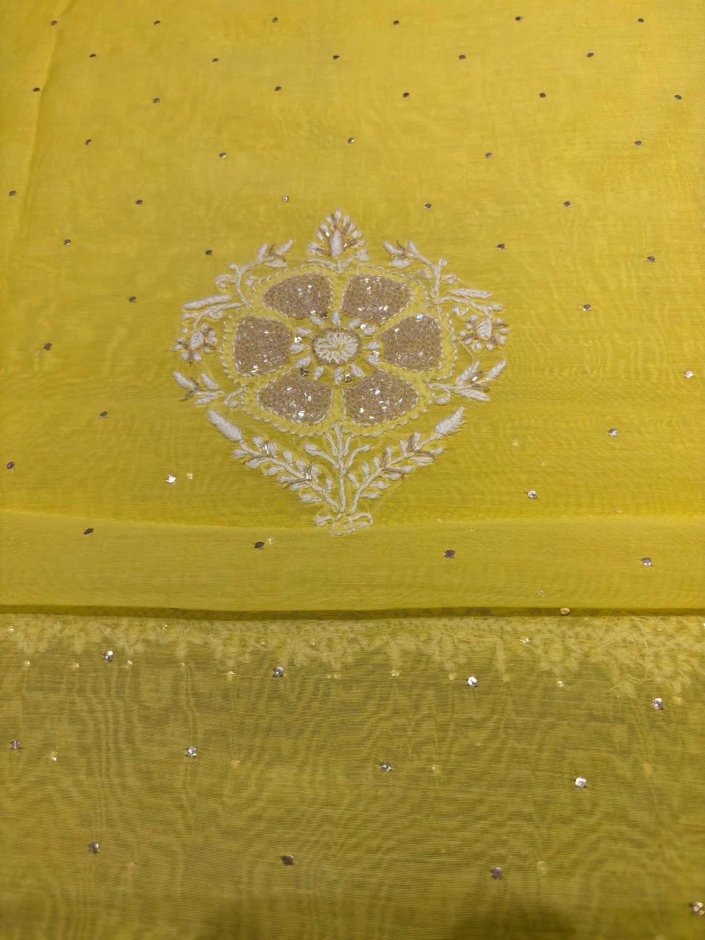 Lime Yellow Chanderi Mul Chikankari Kurta and Dupatta Fabric
