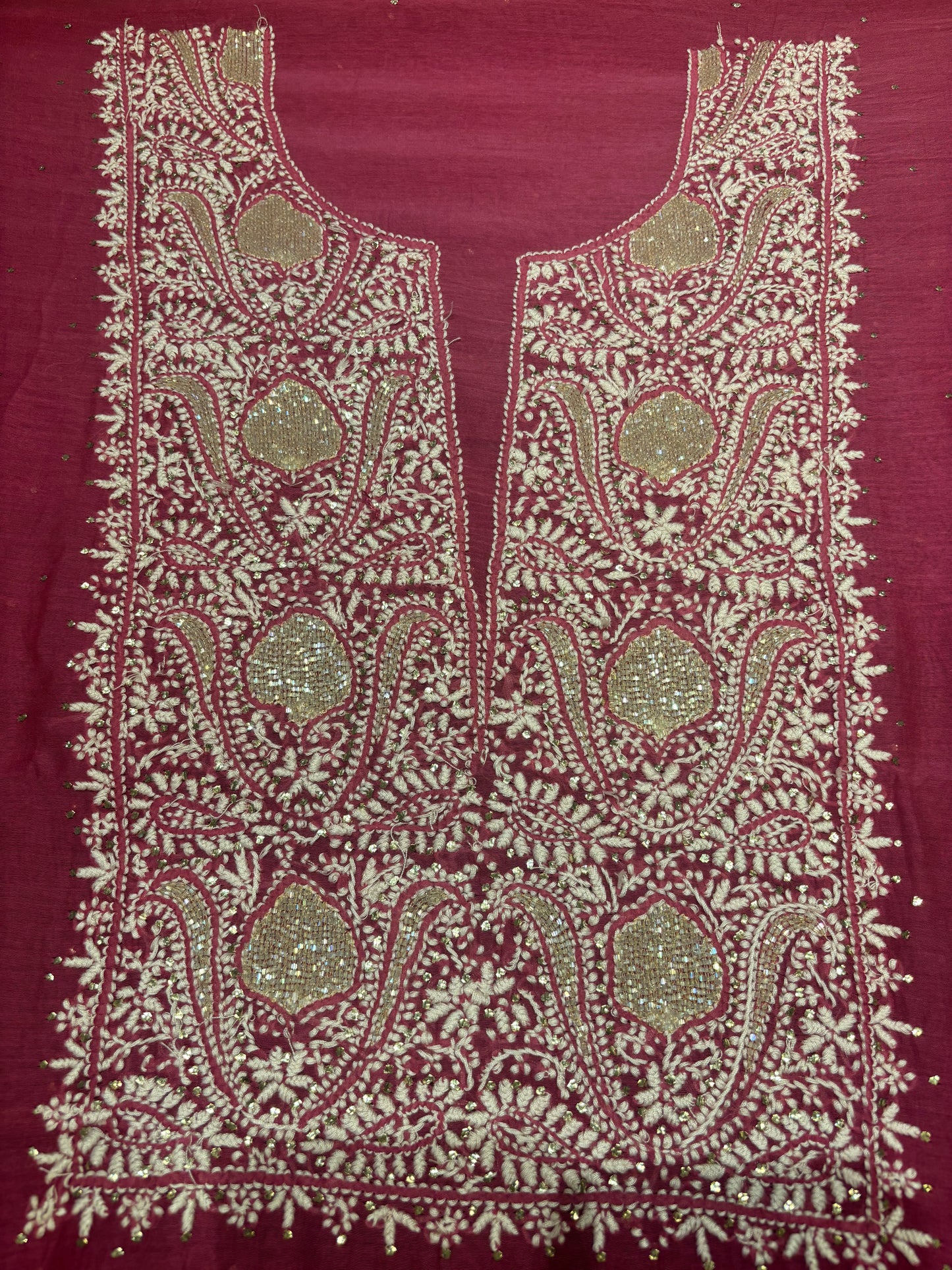 Magenta Chanderi Mul Chikankari Kurta and Dupatta Fabric