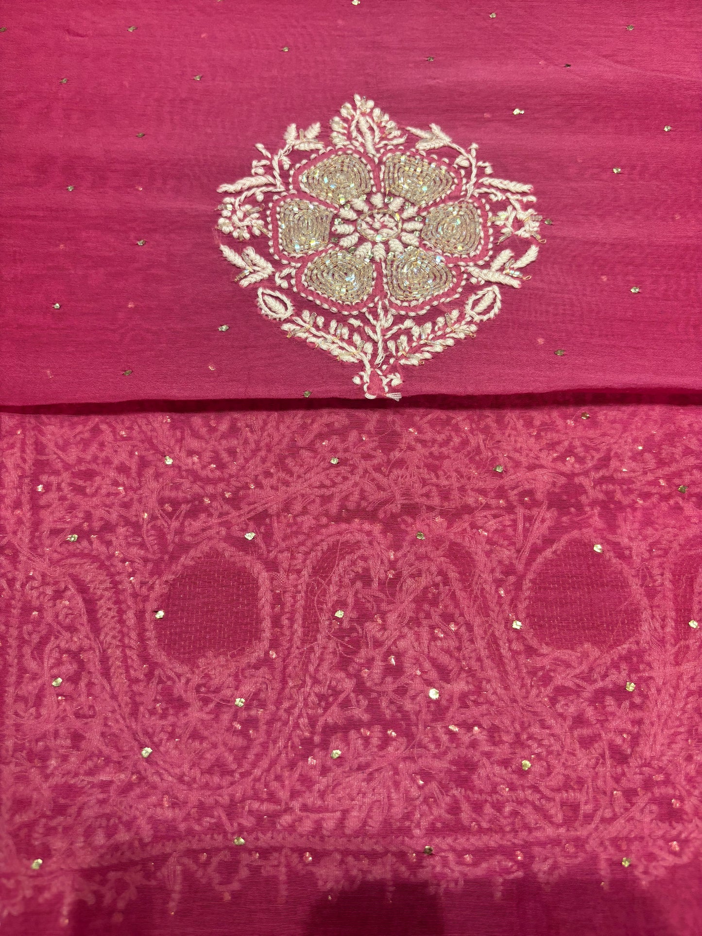 Magenta Chanderi Mul Chikankari Kurta and Dupatta Fabric