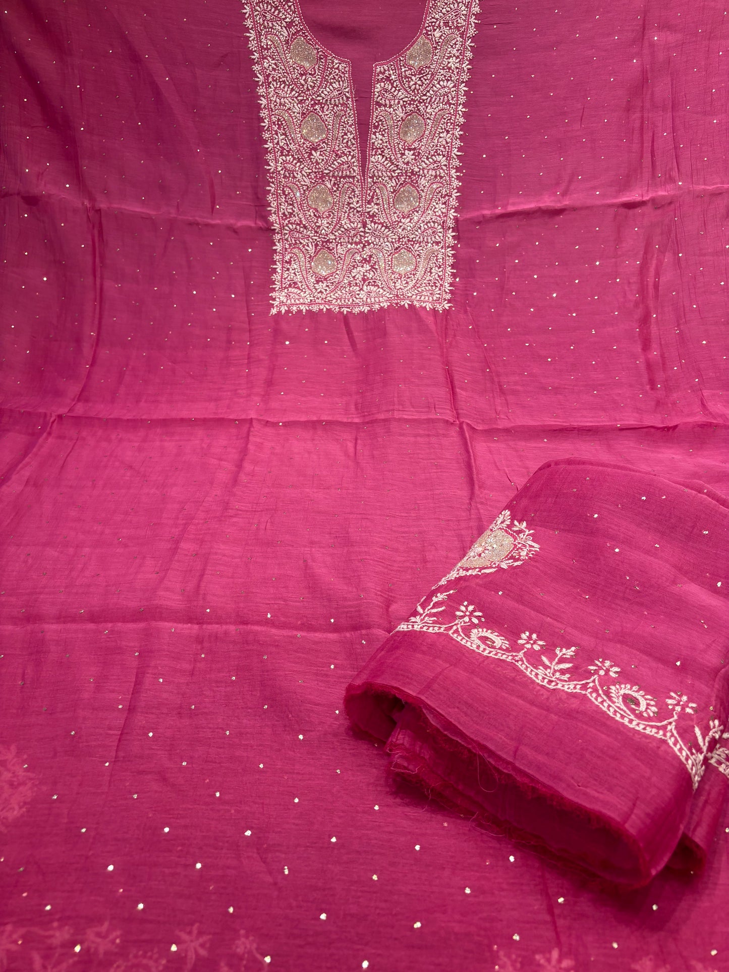 Magenta Chanderi Mul Chikankari Kurta and Dupatta Fabric