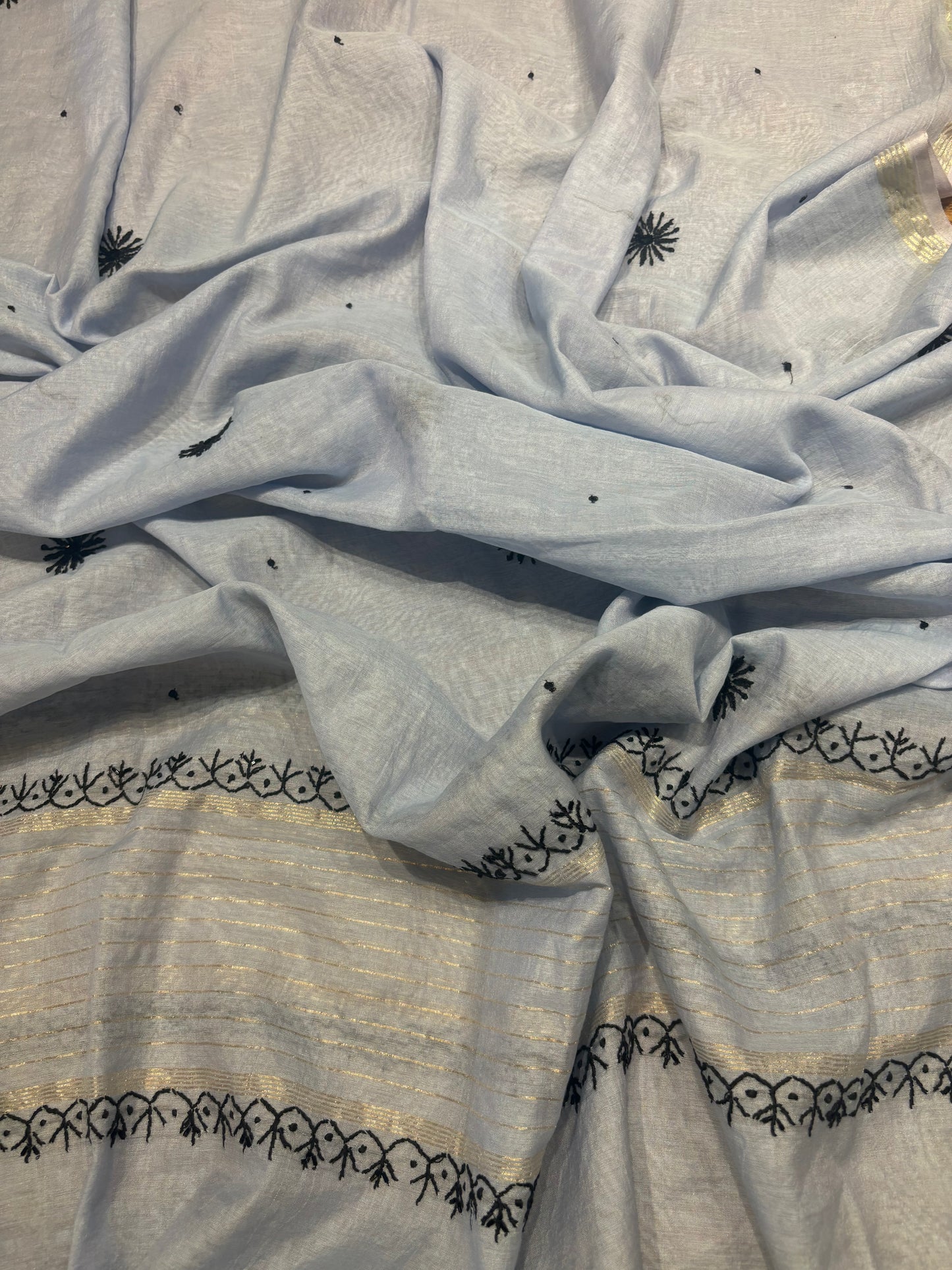 Ice Blue Chanderi Mul Chikankari Kurta and Dupatta