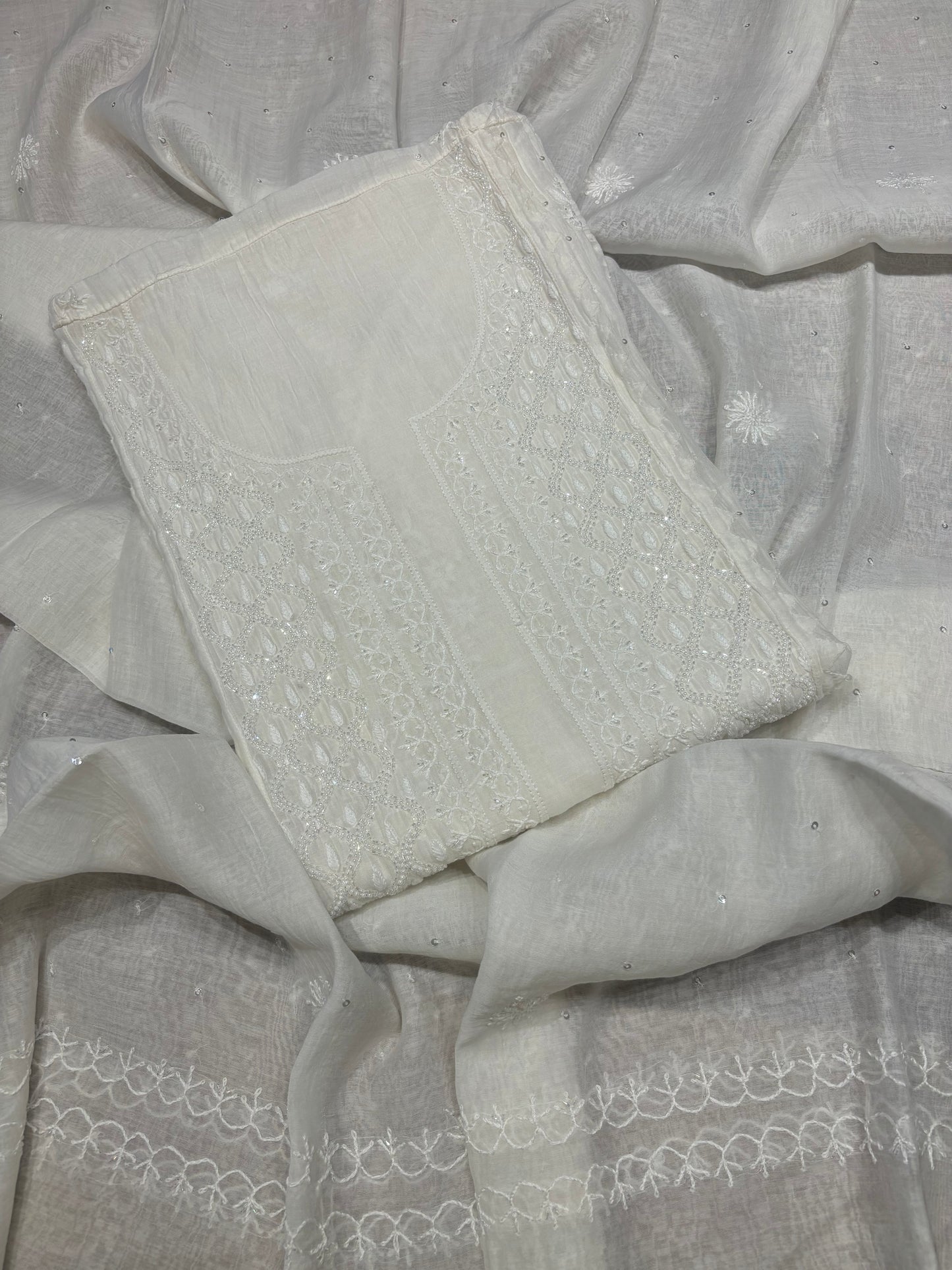 Dyeable Chanderi Mul Chikankari Kurta and Dupatta