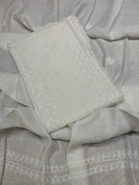 Dyeable Chanderi Mul Chikankari Kurta and Dupatta