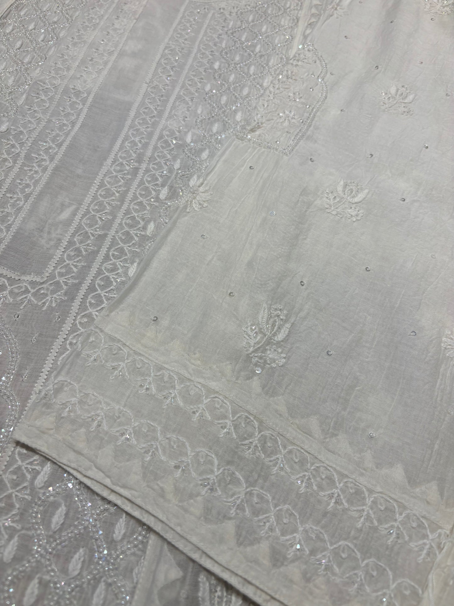 Dyeable Chanderi Mul Chikankari Kurta and Dupatta