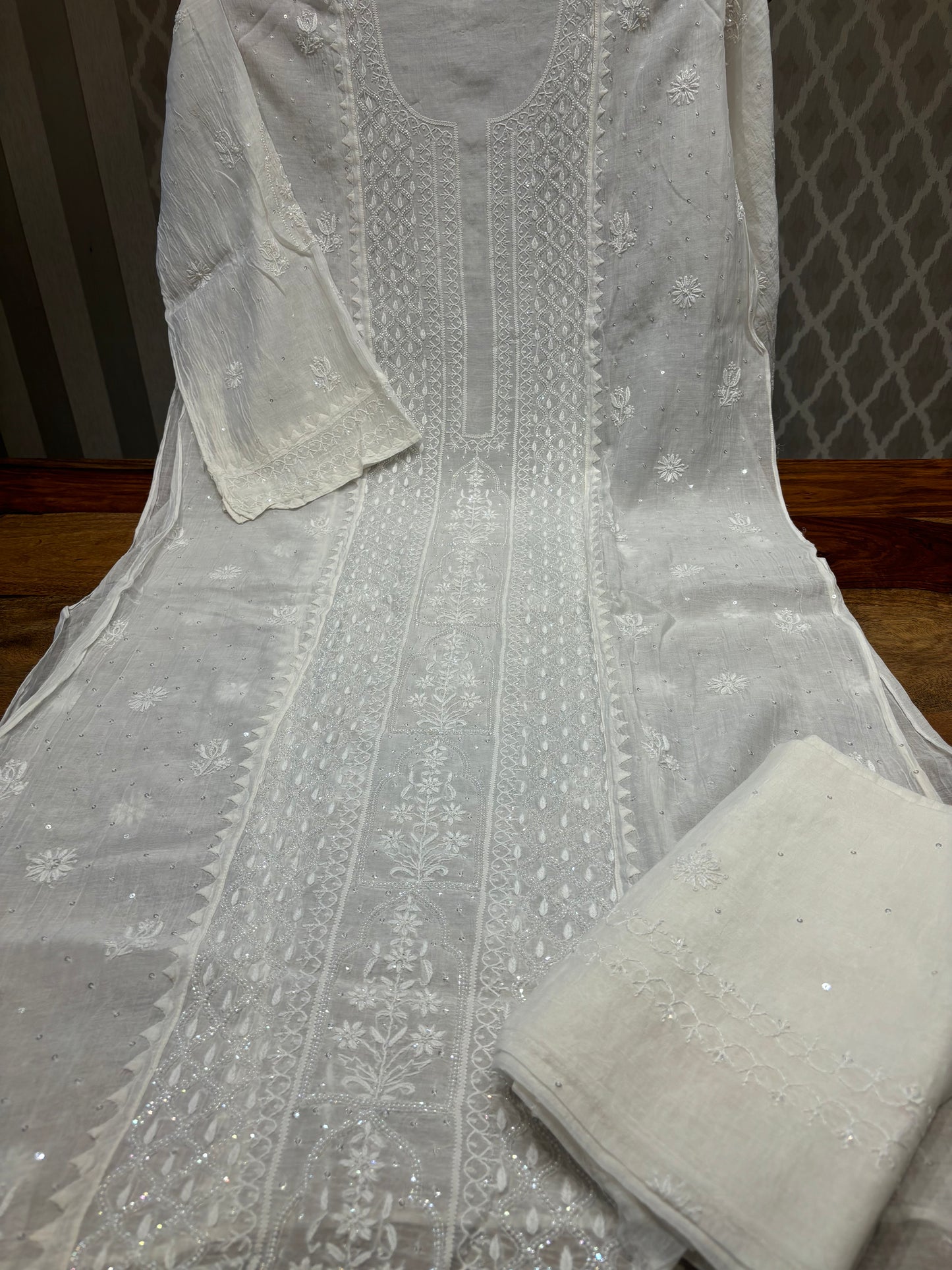 Dyeable Chanderi Mul Chikankari Kurta and Dupatta