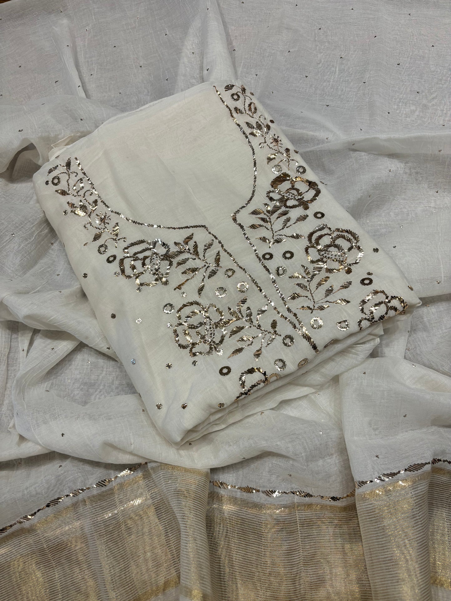 Dyeable Chanderi Mul Badla Kurta and Dupatta Fabric