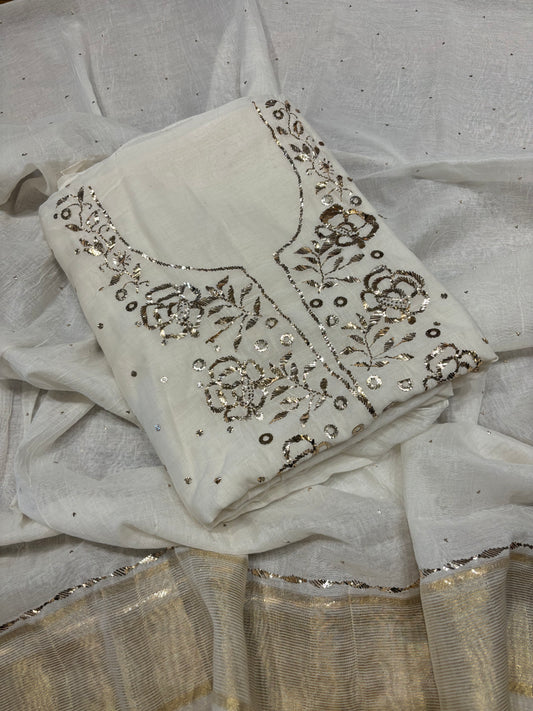 Dyeable Chanderi Mul Badla Kurta and Dupatta Fabric