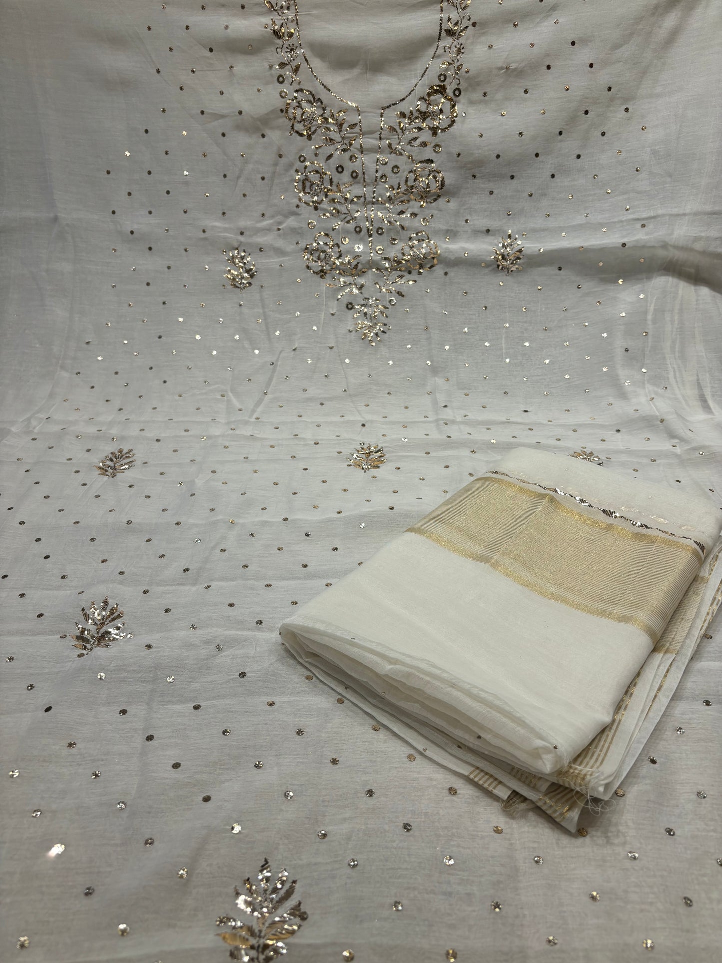 Dyeable Chanderi Mul Badla Kurta and Dupatta Fabric