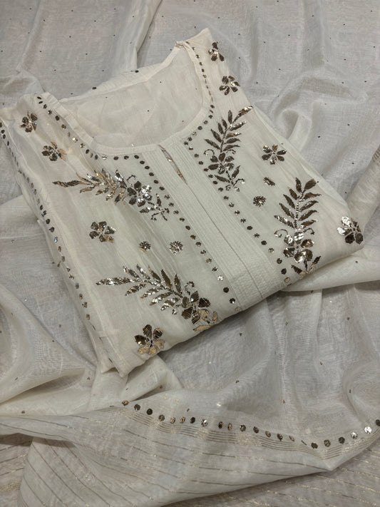 Dyeable Chanderi Mul Badla Tunic and Dupatta