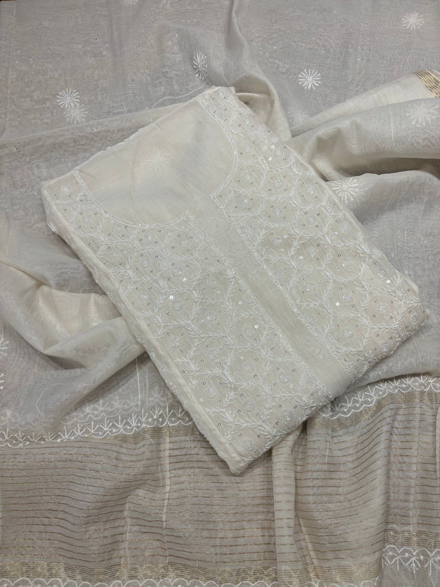 Dyeable Chanderi Mul Chikankari Kurta and Dupatta