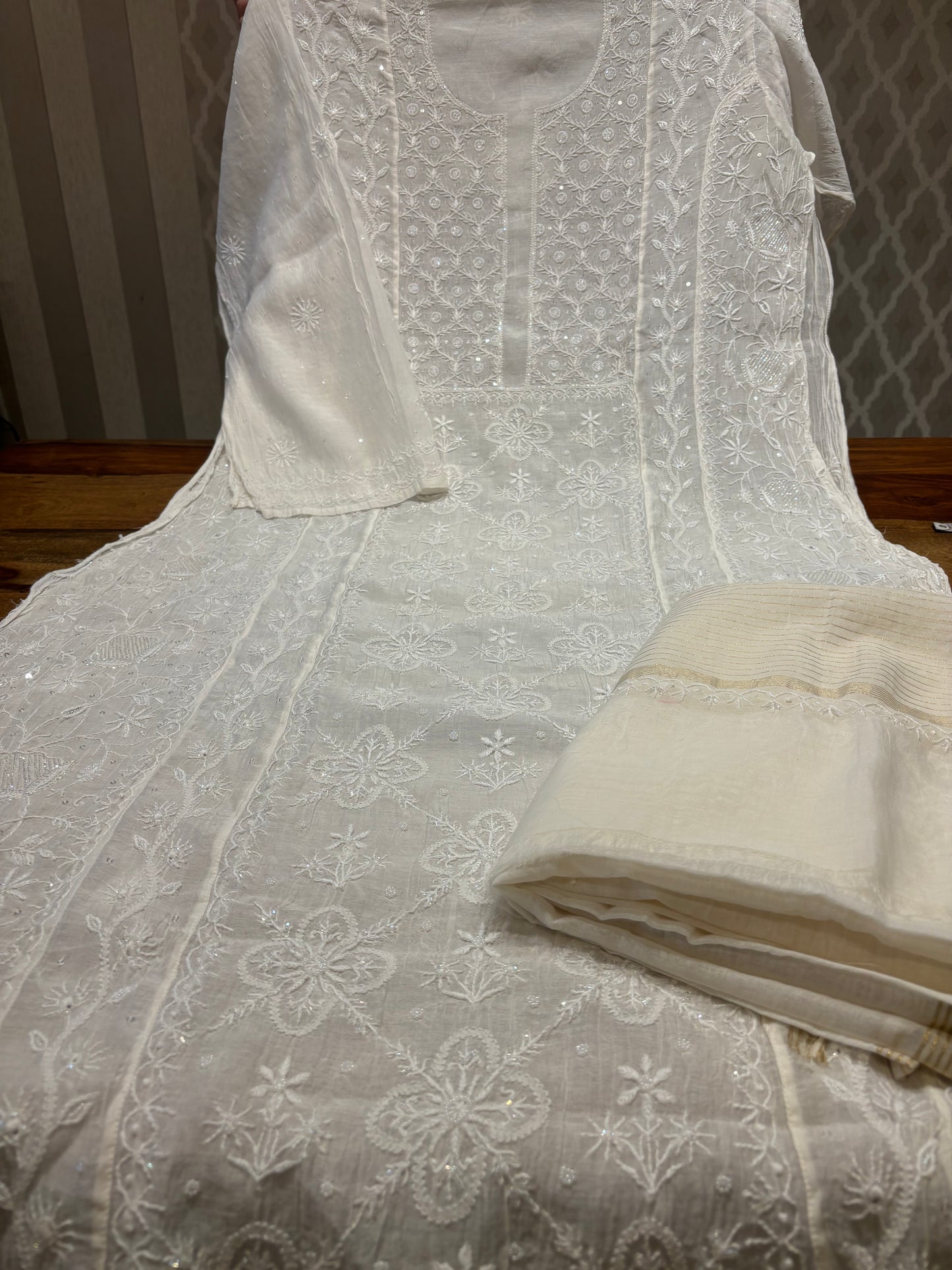 Dyeable Chanderi Mul Chikankari Kurta and Dupatta