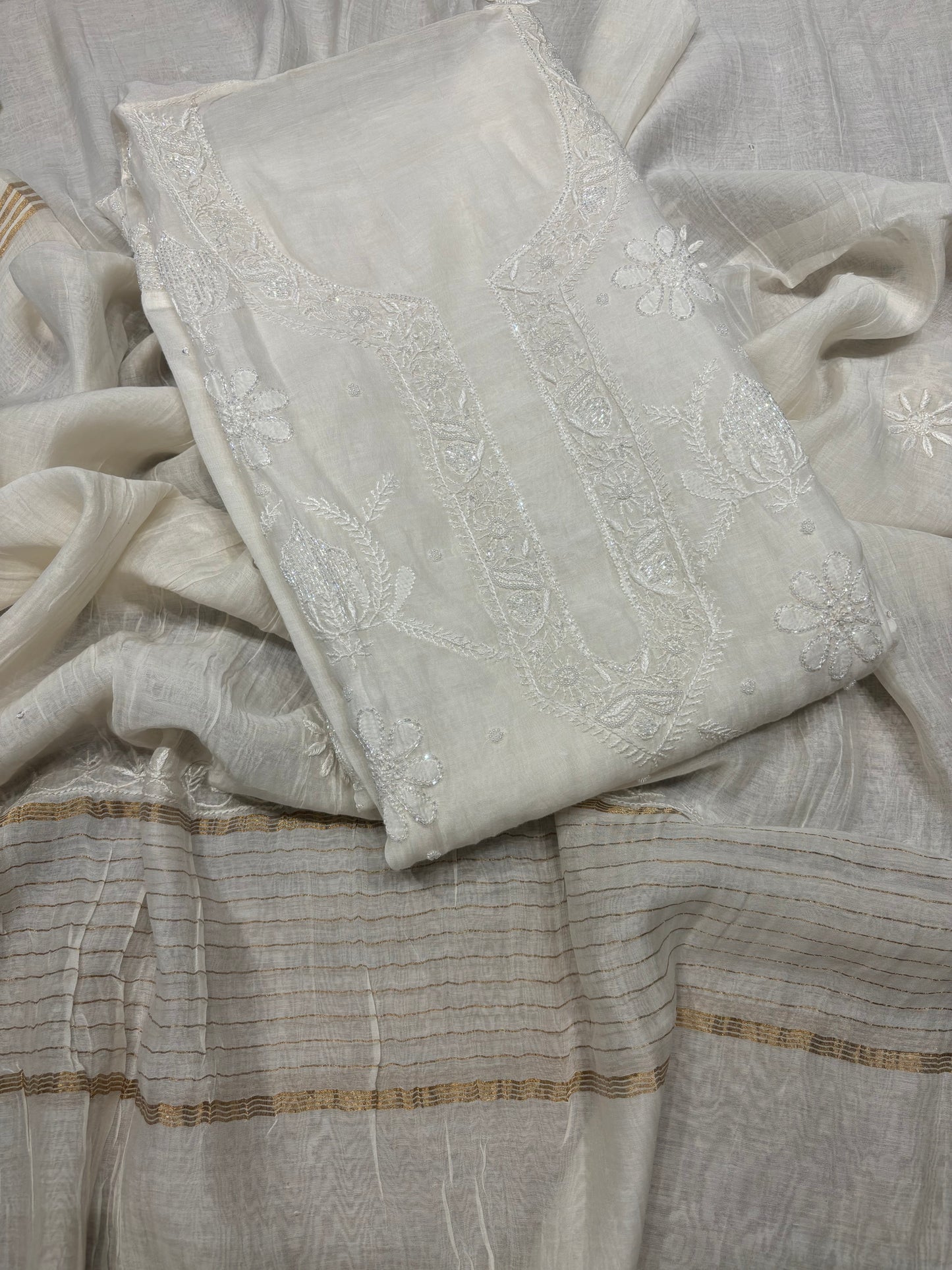 Dyeable Chanderi Mul Chikankari Kurta and Dupatta