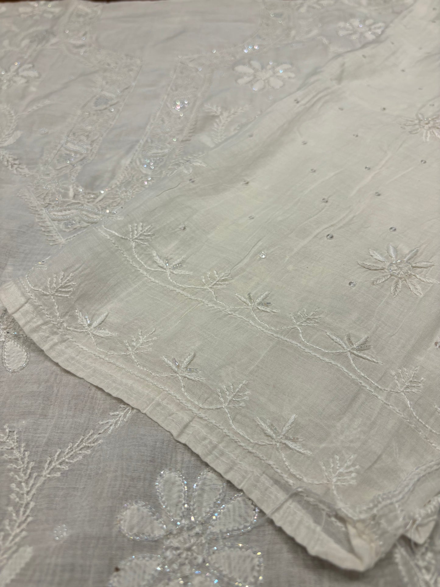Dyeable Chanderi Mul Chikankari Kurta and Dupatta