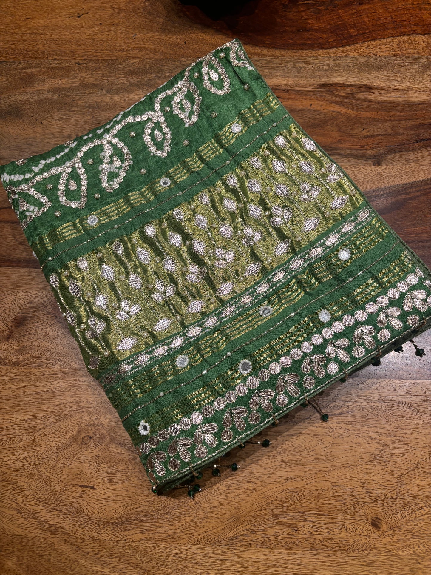 Bottle Green Bandhej Gajji Silk Dupatta