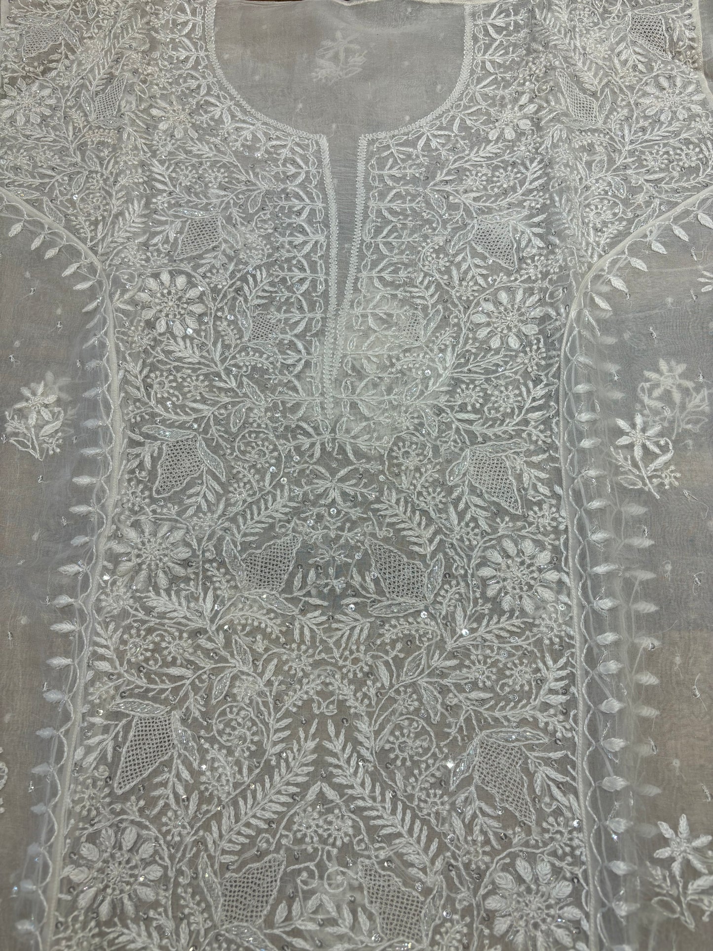 Dyeable Organza Silk Chikankari Kurta and Dupatta Fabric