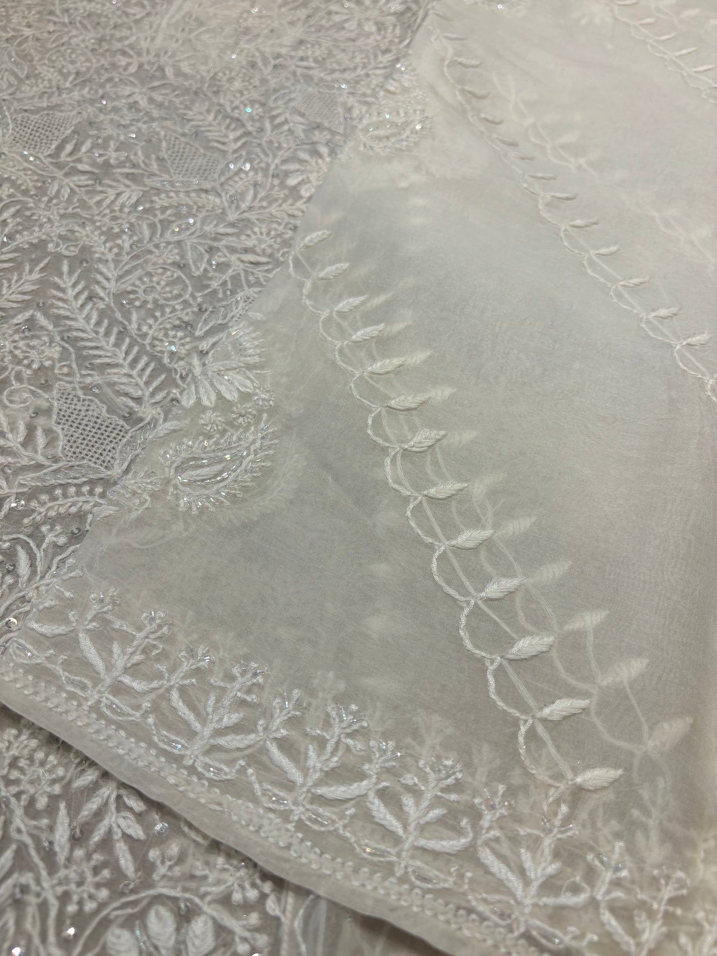 Dyeable Organza Silk Chikankari Kurta and Dupatta Fabric