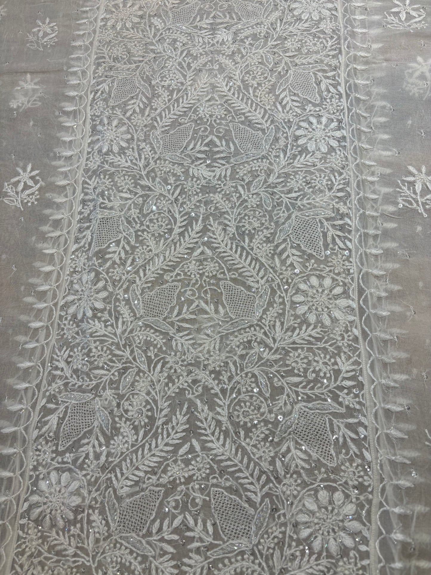 Dyeable Organza Silk Chikankari Kurta and Dupatta Fabric