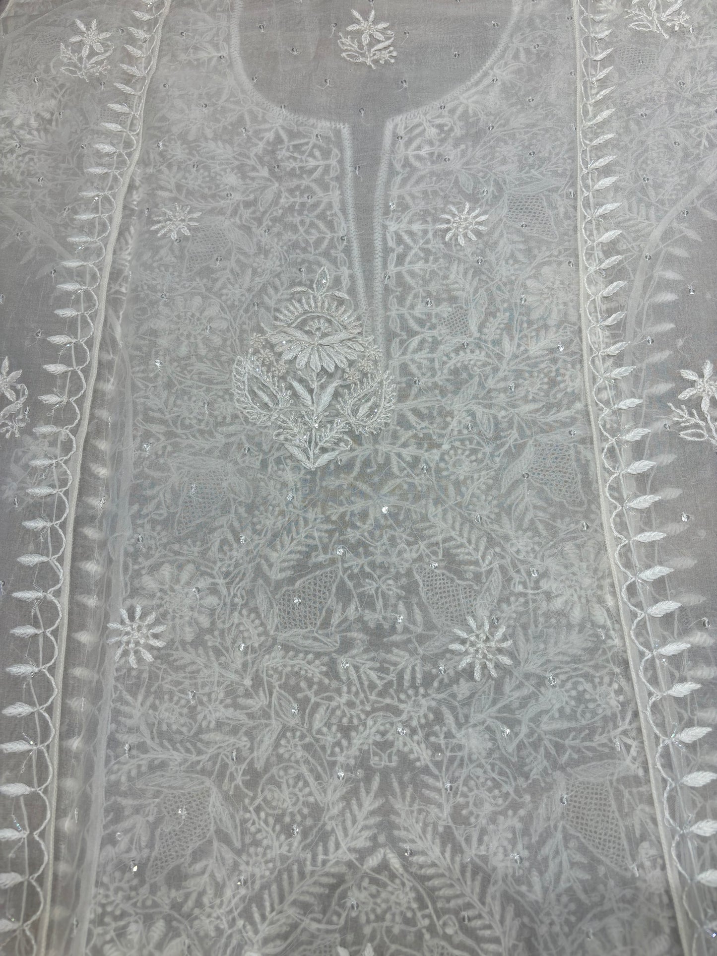 Dyeable Organza Silk Chikankari Kurta and Dupatta Fabric