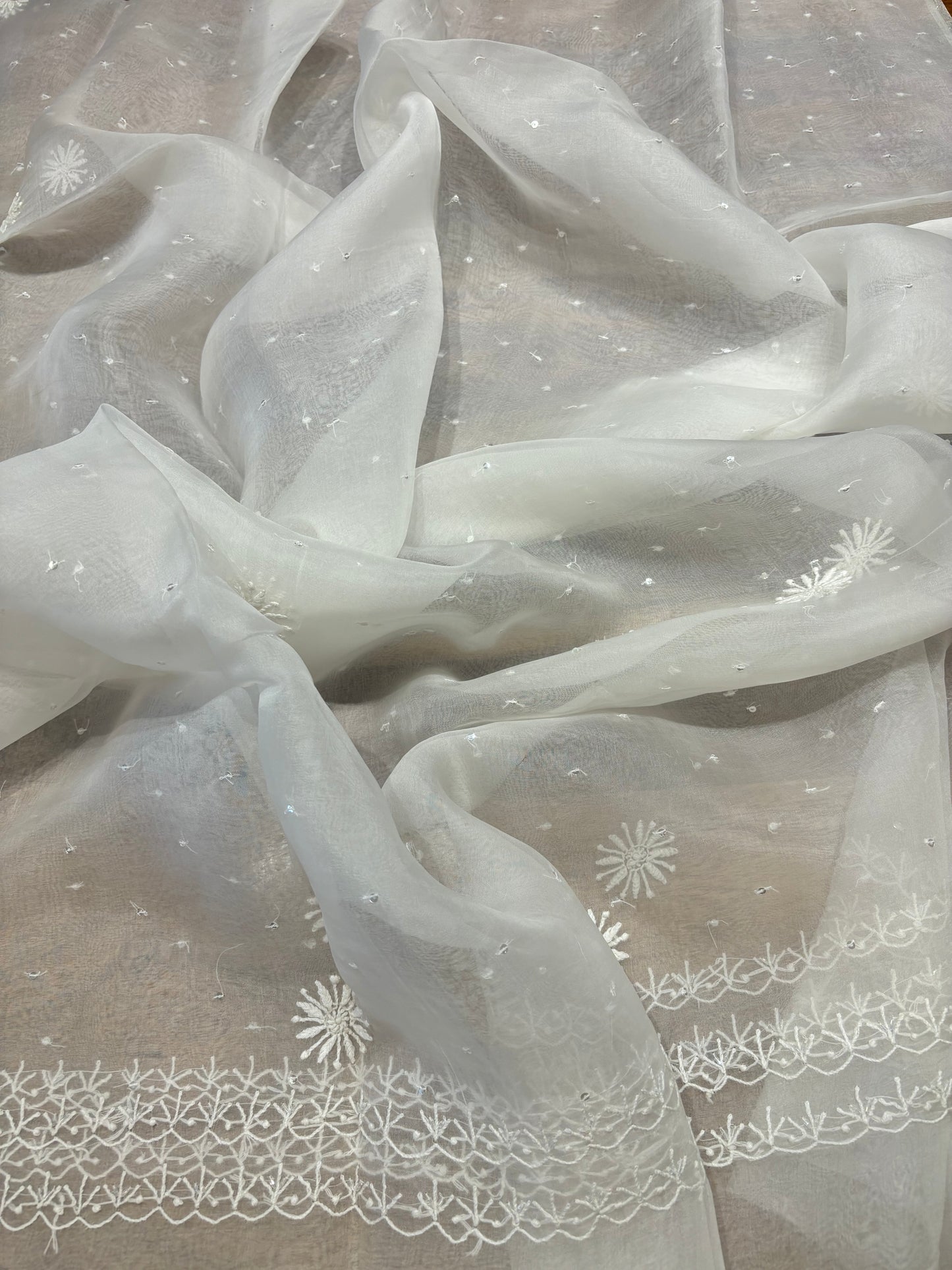 Dyeable Organza Silk Chikankari Kurta and Dupatta Fabric