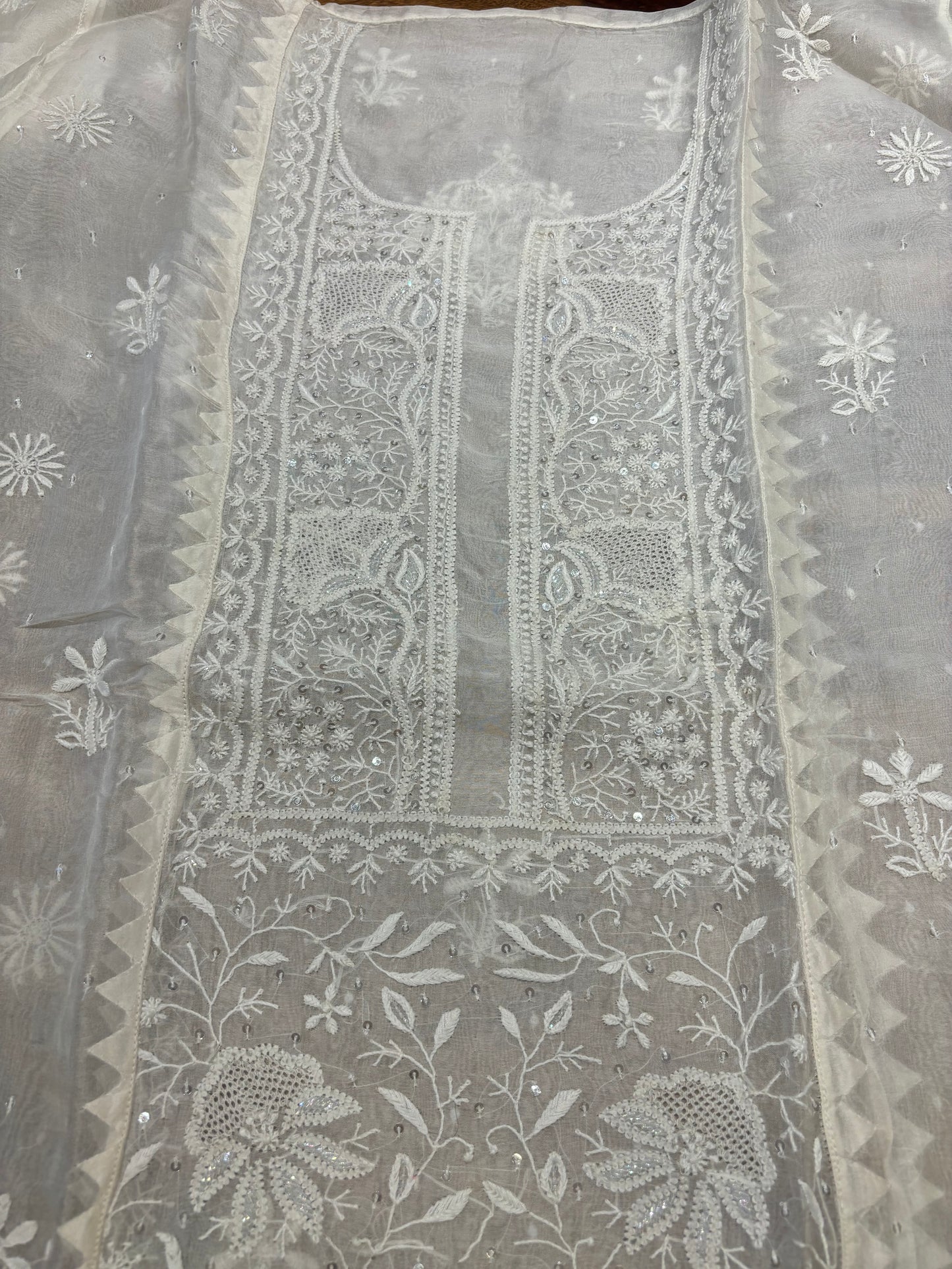 Dyeable Organza Silk Chikankari Kurta and Dupatta Fabric