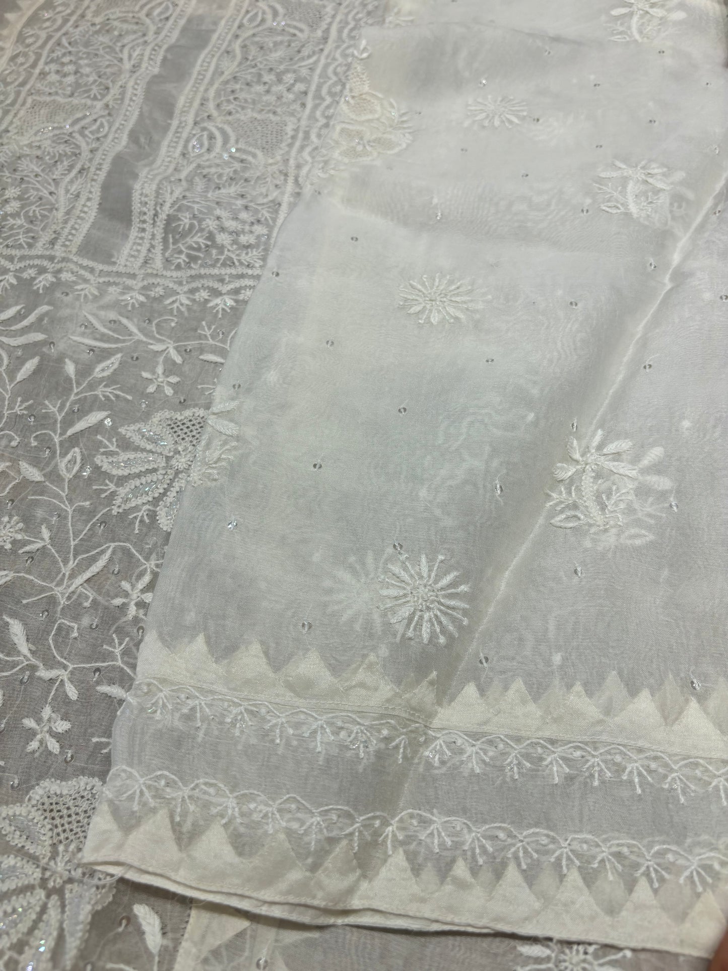 Dyeable Organza Silk Chikankari Kurta and Dupatta Fabric