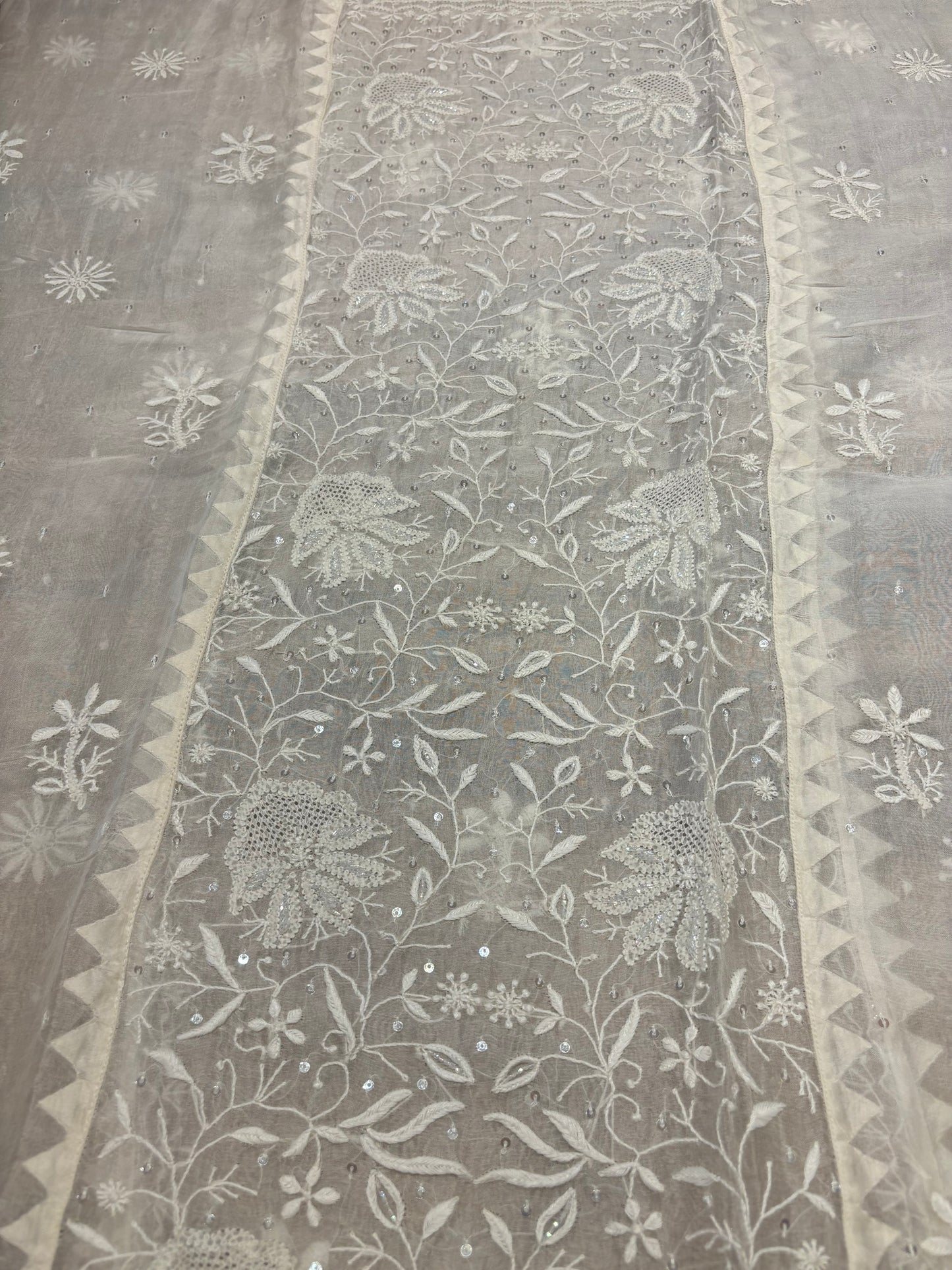 Dyeable Organza Silk Chikankari Kurta and Dupatta Fabric