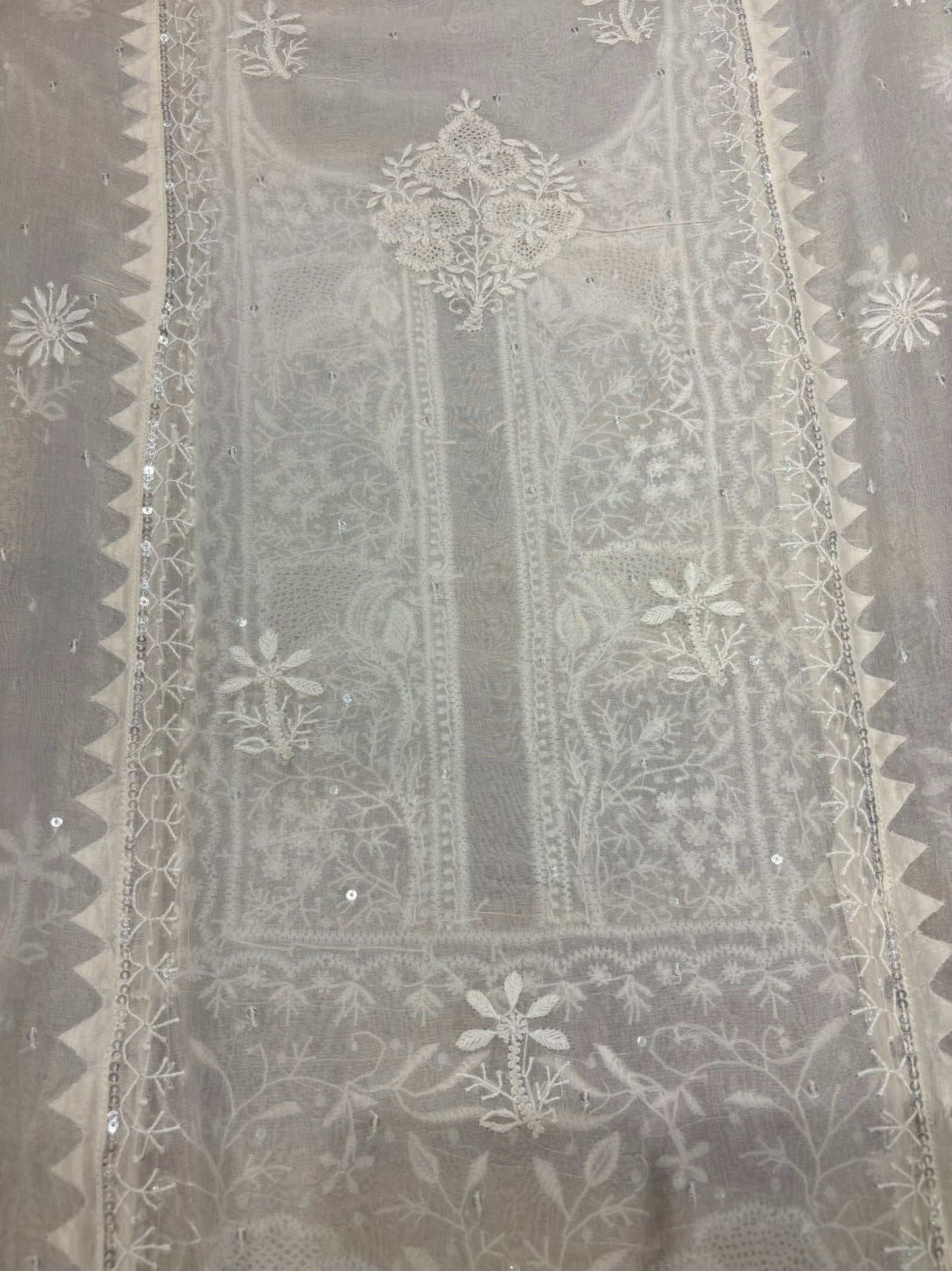 Dyeable Organza Silk Chikankari Kurta and Dupatta Fabric