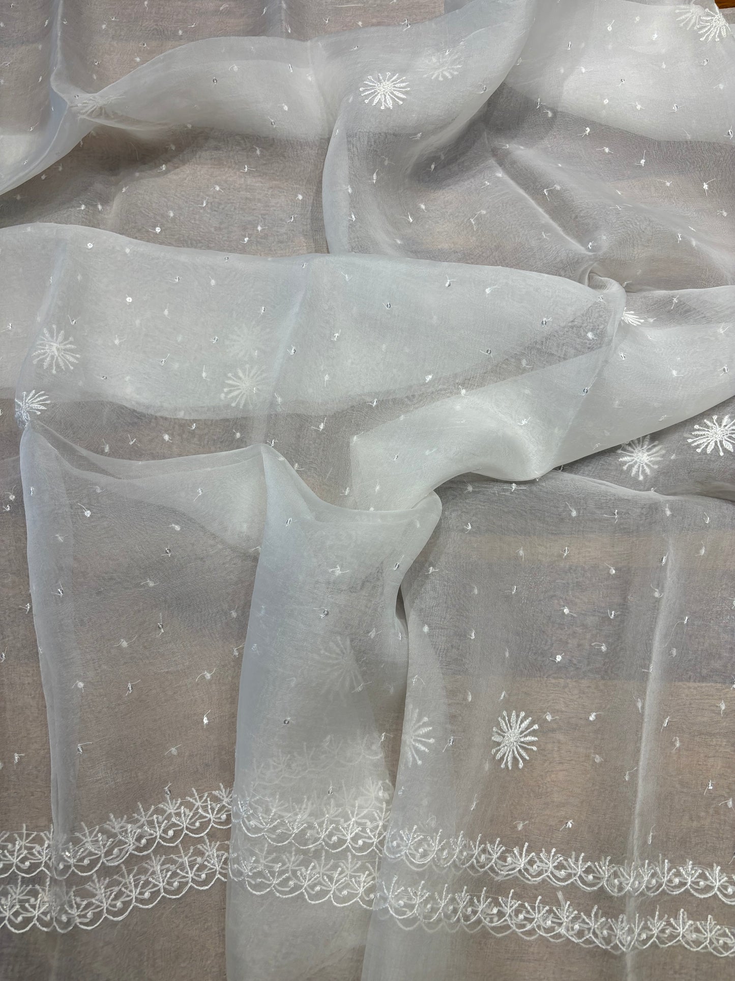 Dyeable Organza Silk Chikankari Kurta and Dupatta Fabric