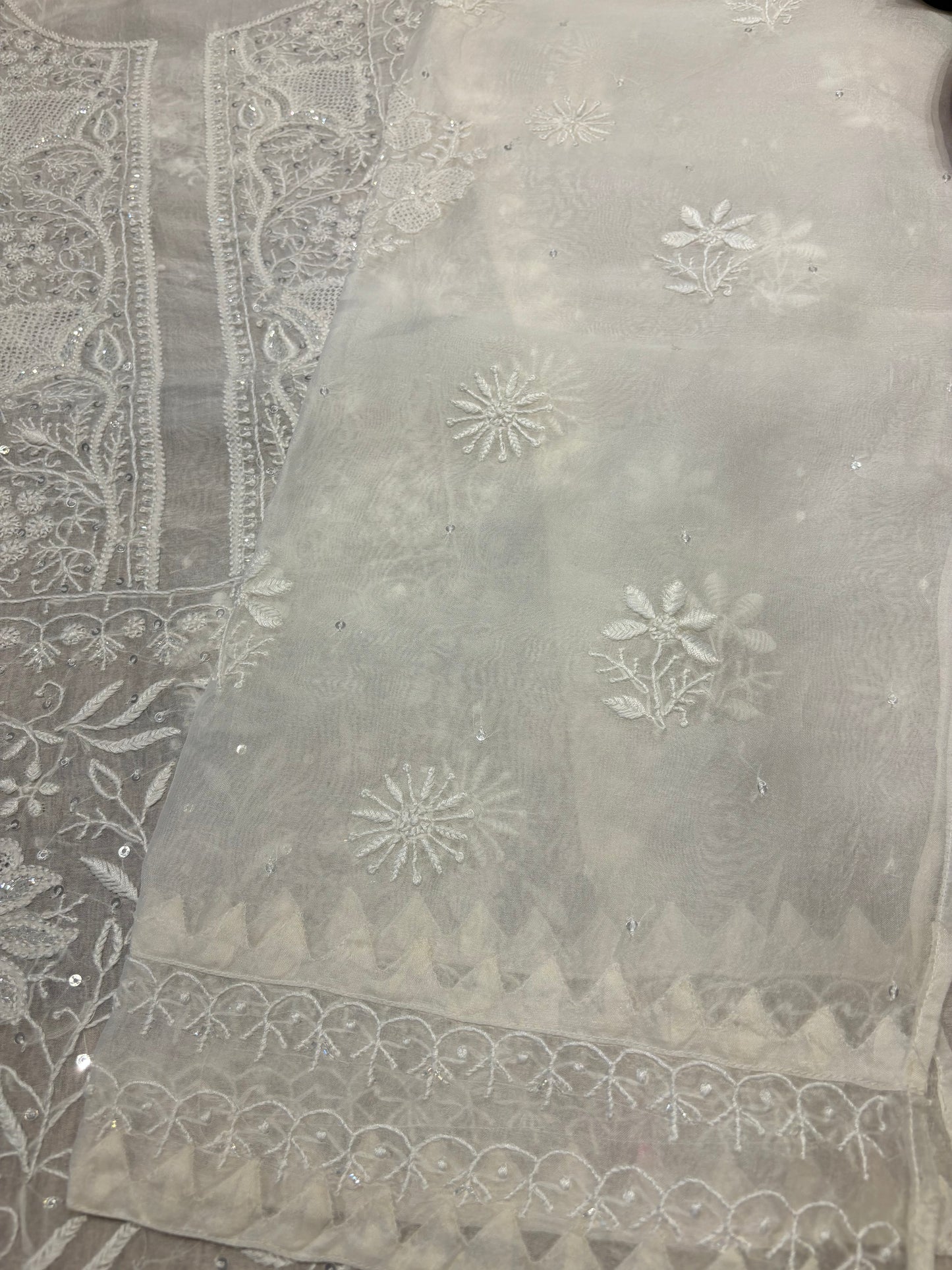 Dyeable Organza Silk Chikankari Kurta and Dupatta Fabric