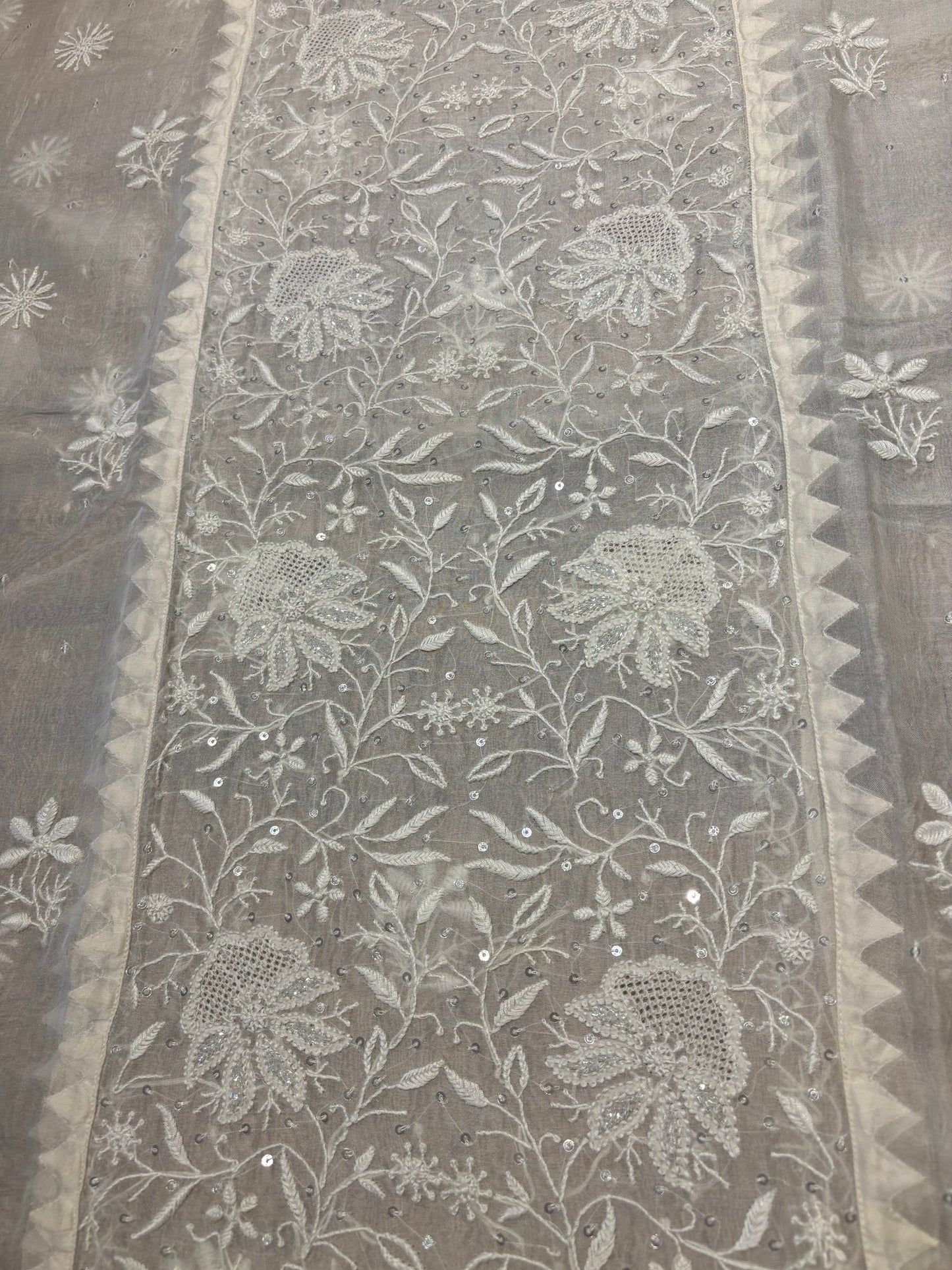 Dyeable Organza Silk Chikankari Kurta and Dupatta Fabric