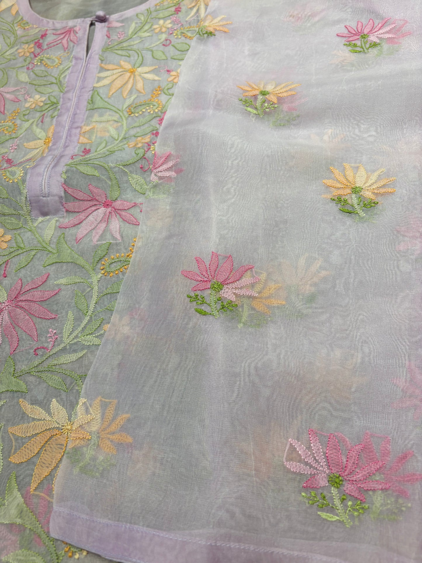 Lilac Organza Silk Chikankari Kurta and Dupatta