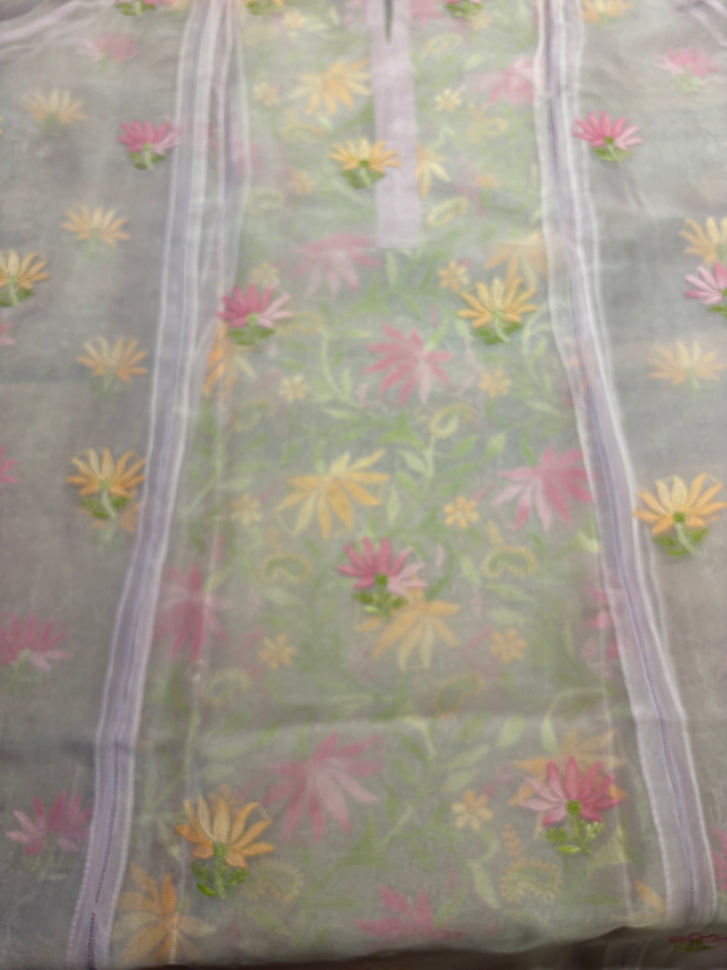 Lilac Organza Silk Chikankari Kurta and Dupatta