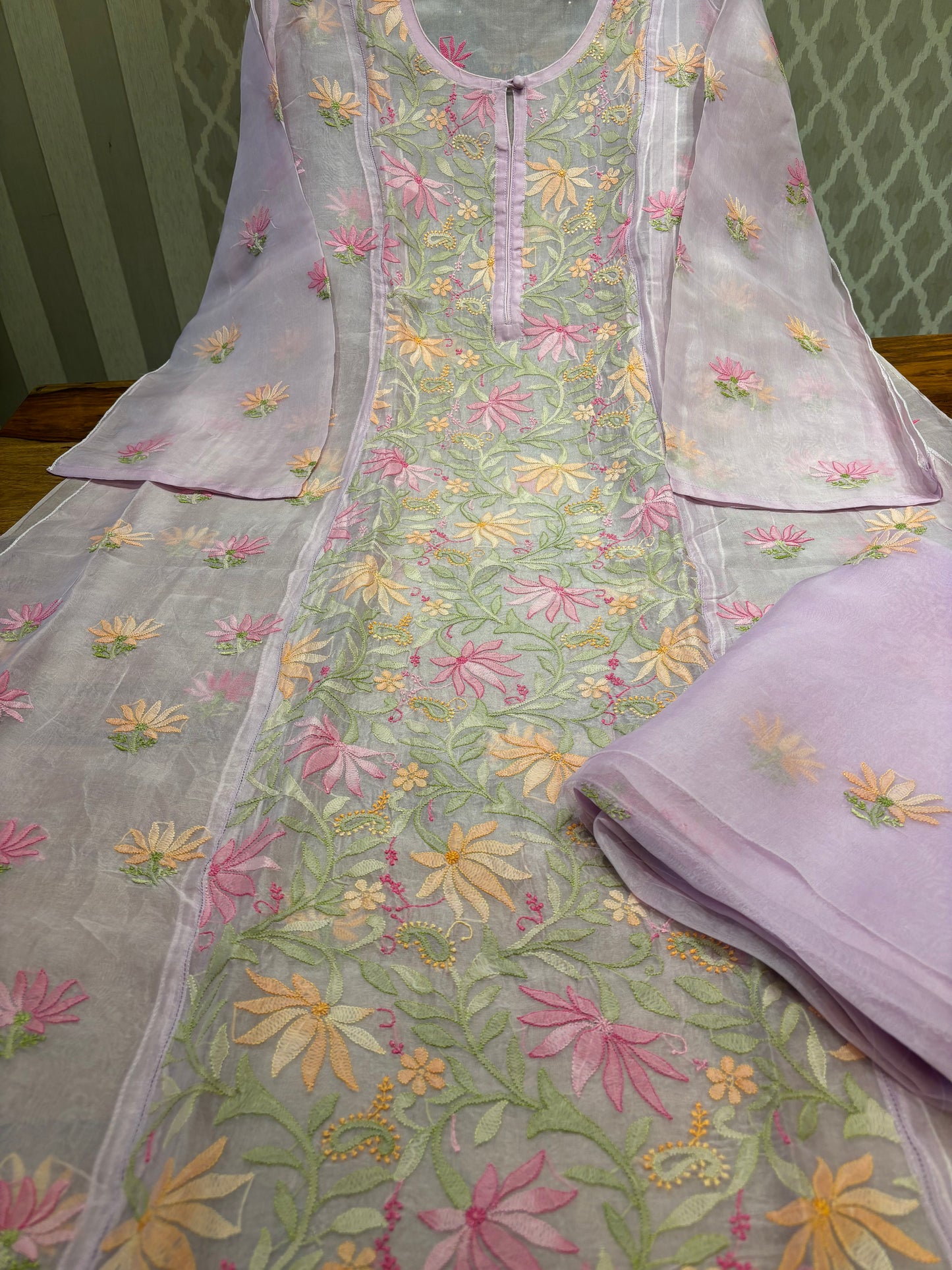 Lilac Organza Silk Chikankari Kurta and Dupatta