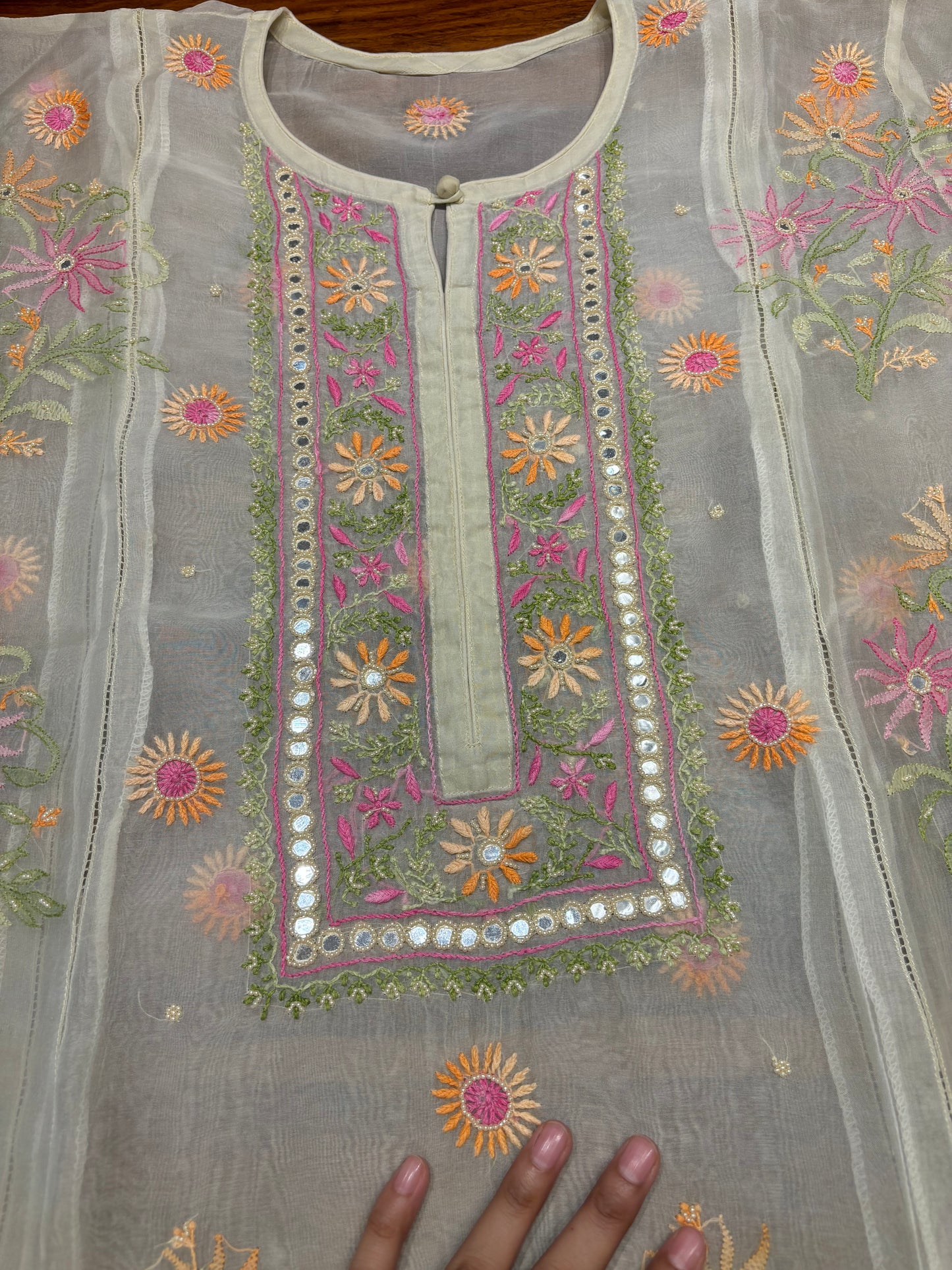 Mint Green Organza Silk Chikankari Kurta and Dupatta