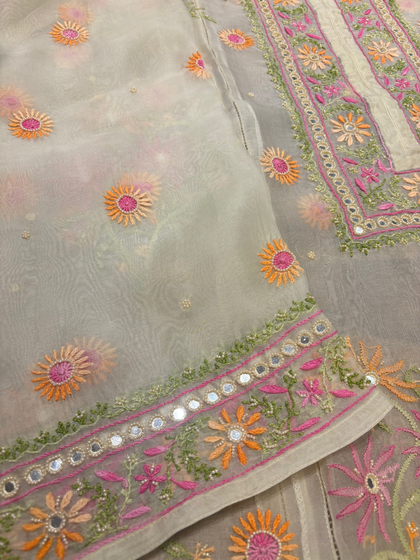 Mint Green Organza Silk Chikankari Kurta and Dupatta
