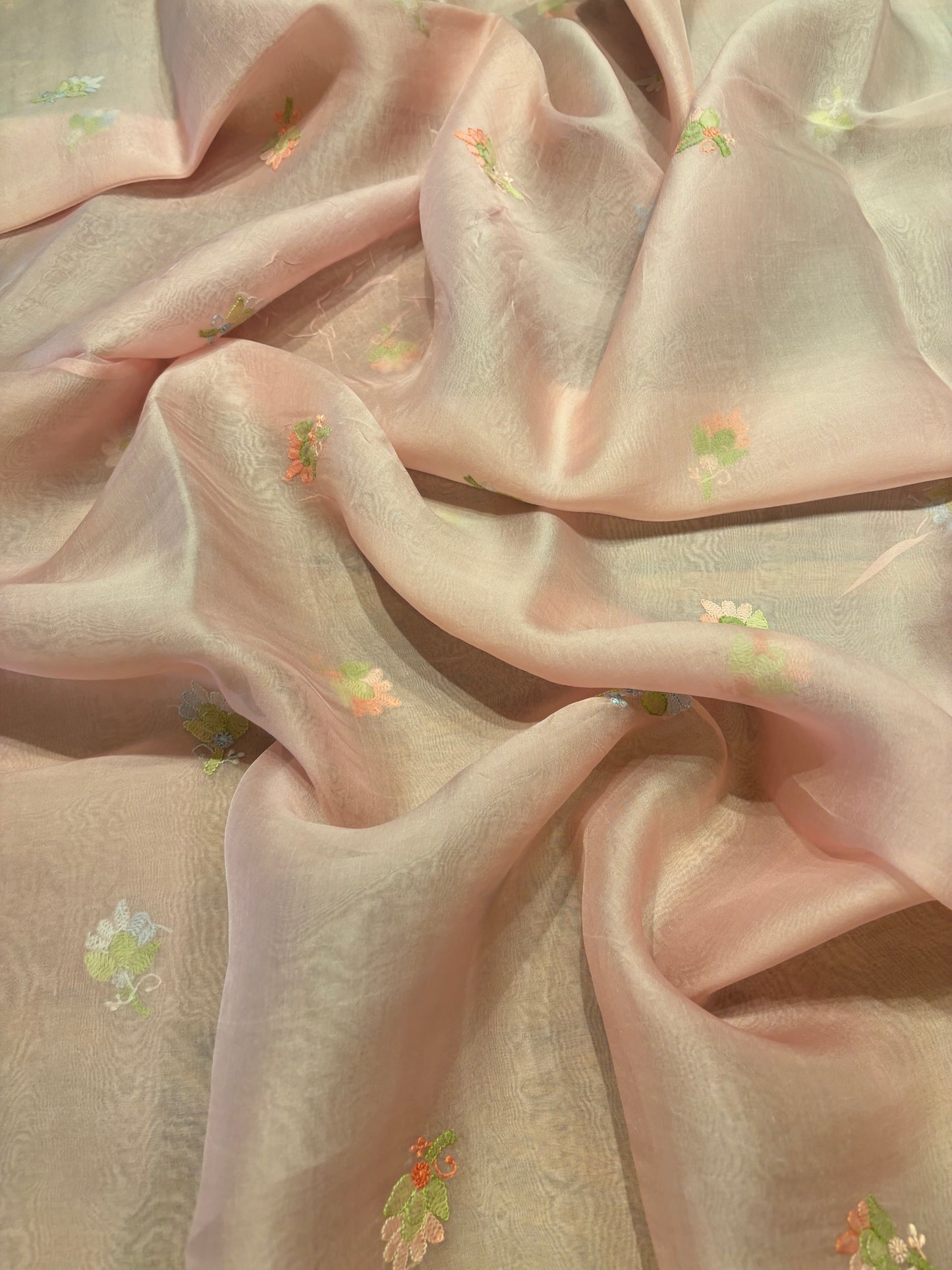 Baby Pink Organza Silk Chikankari Kurta and Dupatta