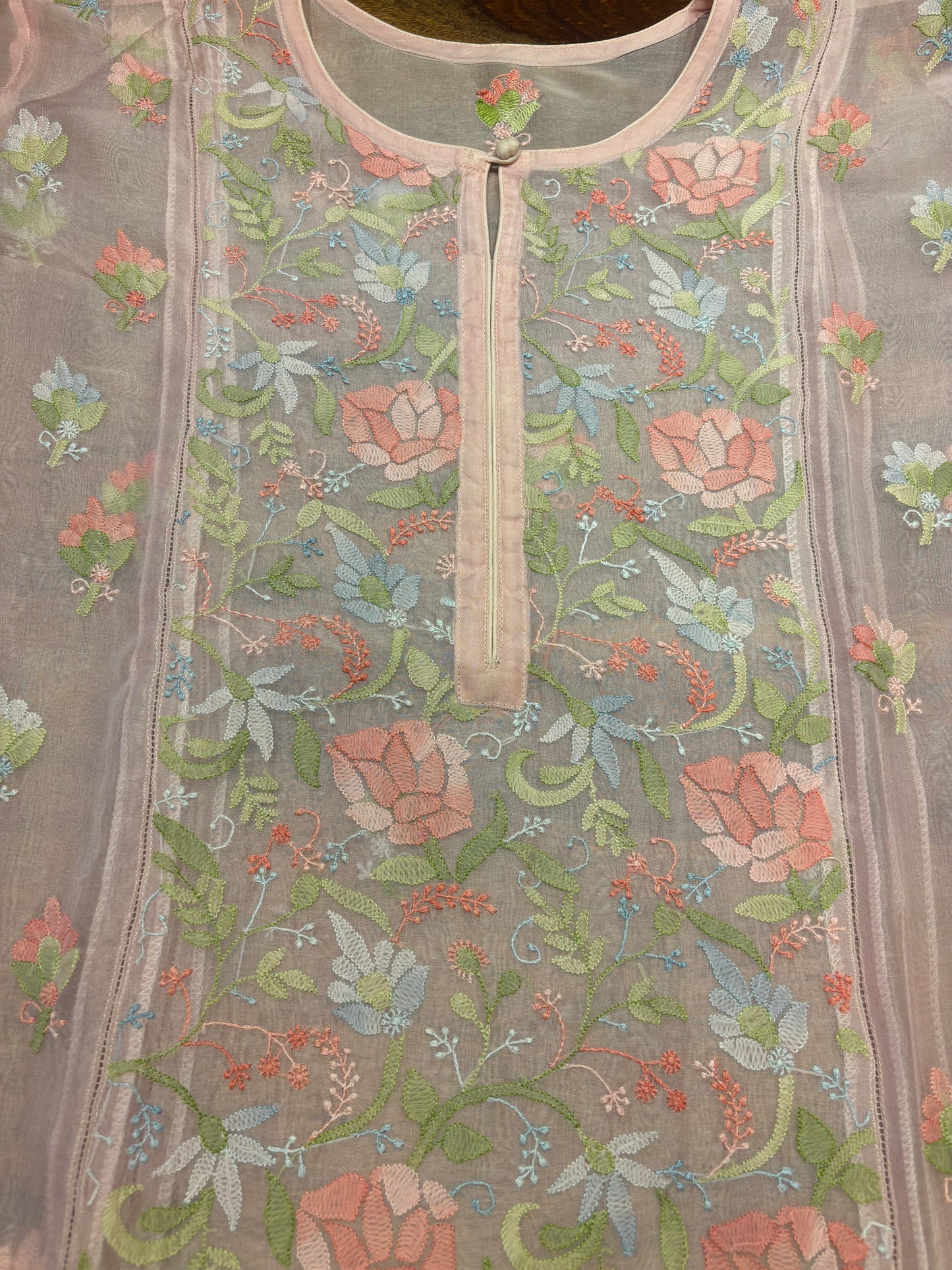 Baby Pink Organza Silk Chikankari Kurta and Dupatta