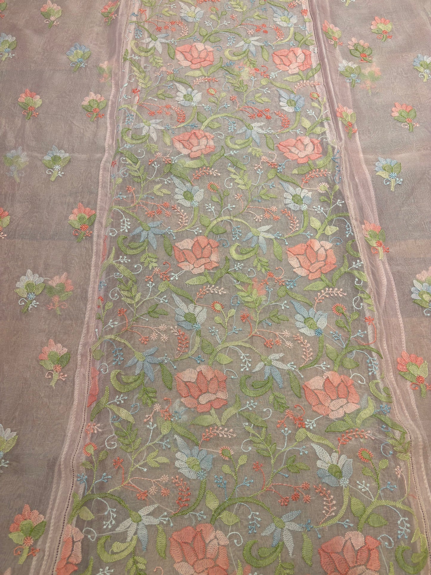 Baby Pink Organza Silk Chikankari Kurta and Dupatta