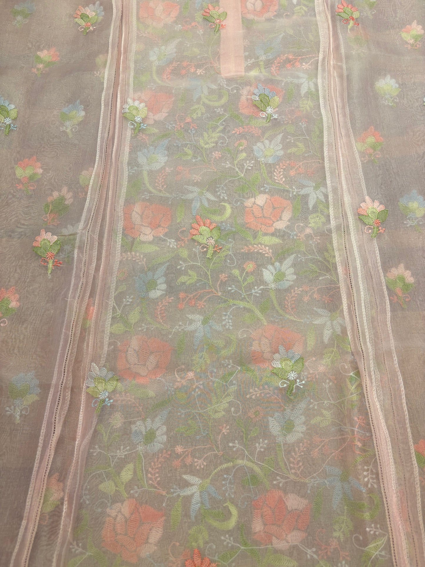 Baby Pink Organza Silk Chikankari Kurta and Dupatta