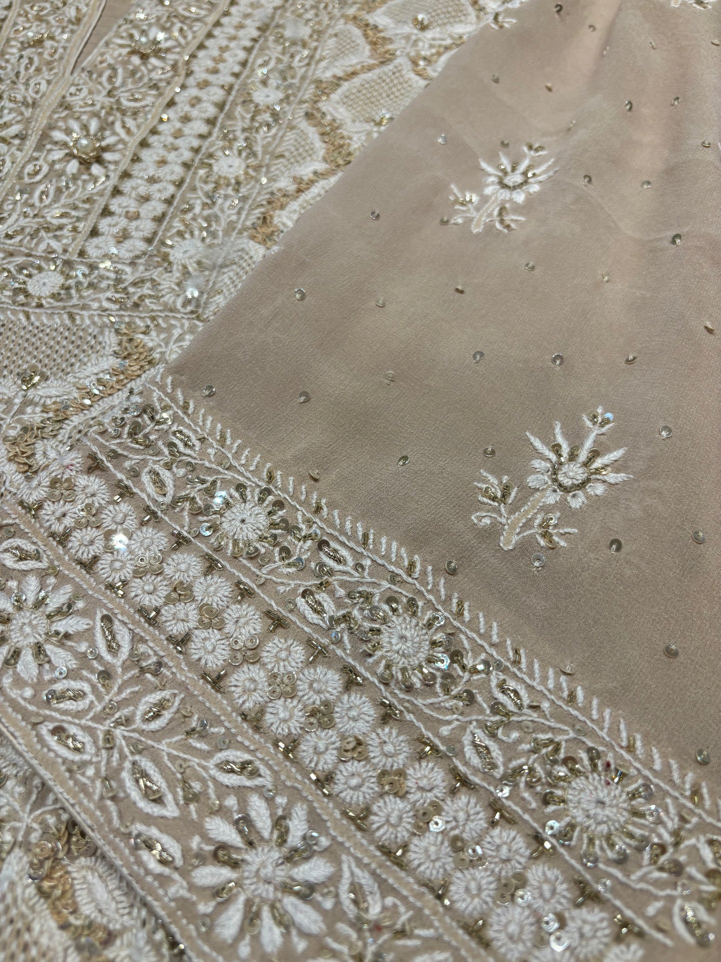 Mocha Mousse Pure Georgette Chikankari Kurta and Dupatta